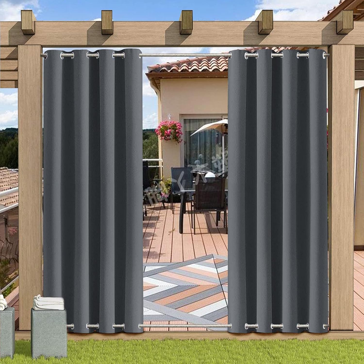 Detalle de MINGPINHUIUS Outdoor Curtains Waterproof with Grommet (Top and Bottom) – 52'' x 84'' Grey, 1 Panel