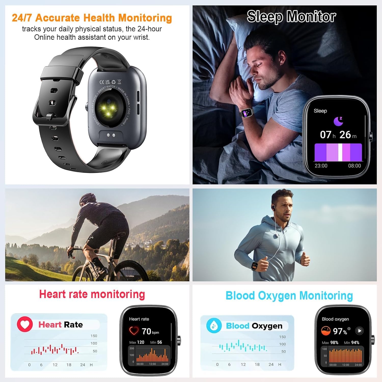Thumbnail 1 de Smart Watch for Men and Women with Bluetooth Calling, 1.91" HD Screen, 110+ Sports, IP68 Waterproof