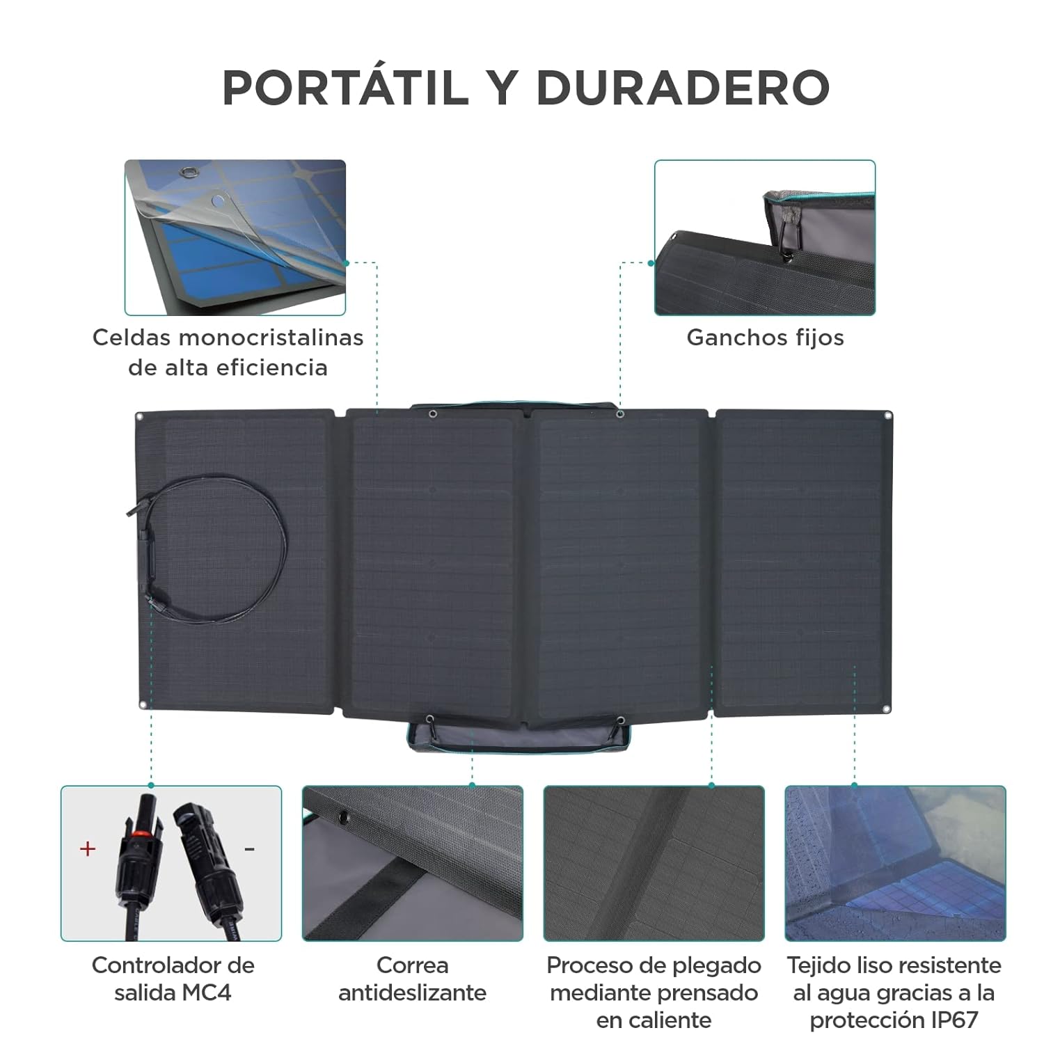 Detalle 2 de ECOFLOW Panel Solar 160W Plegable IP67 para Autocaravanas ☀