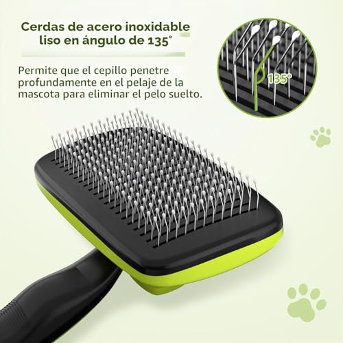 Detalle 2 de Pecute Cepillo para perros y gatos: peine-cepillo ergonómico para pelajes cortos y largos