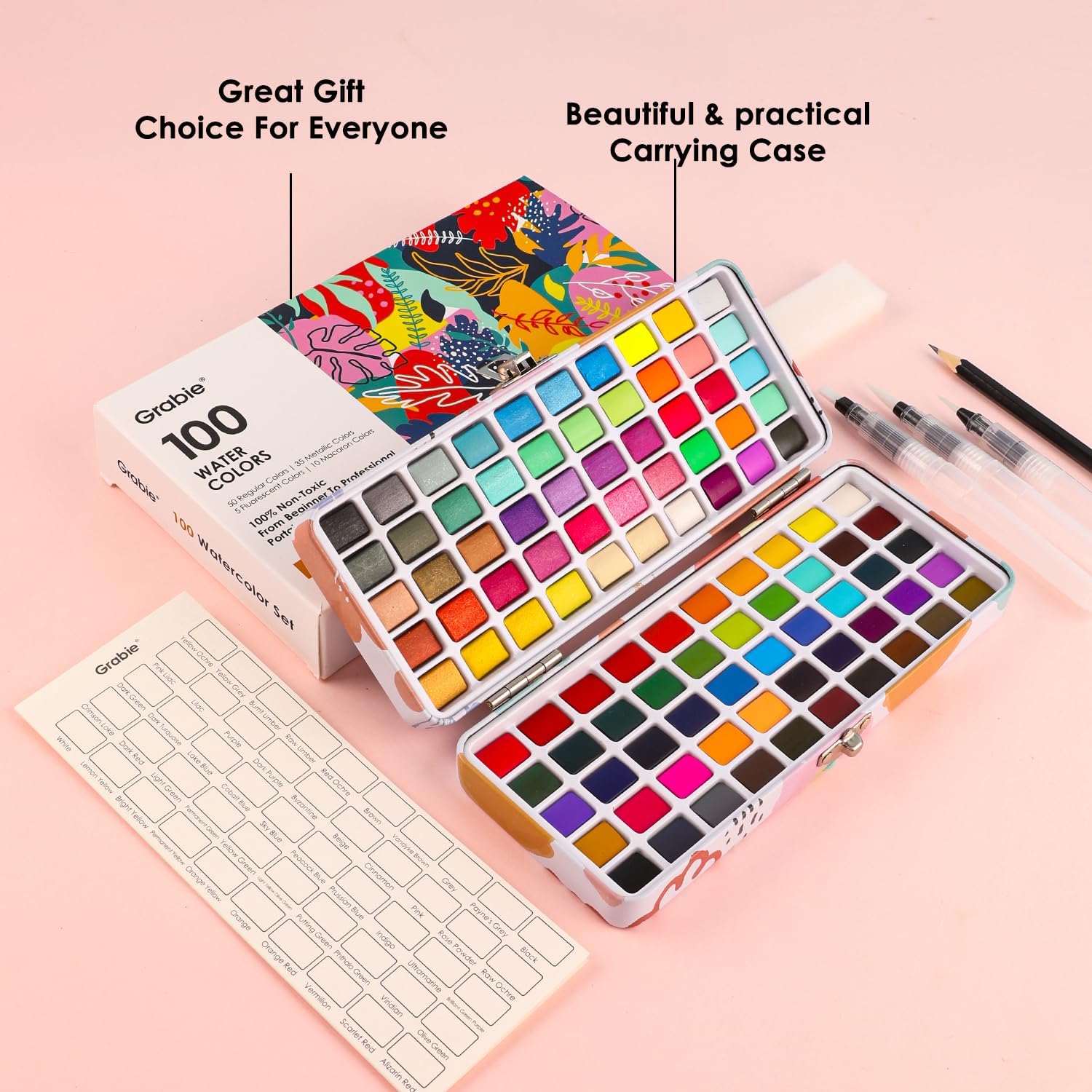 Thumbnail 1 de Grabie Watercolour Paint & Paint Material Set (100 Colours) with Water Brush Pens and Drawing Pencil