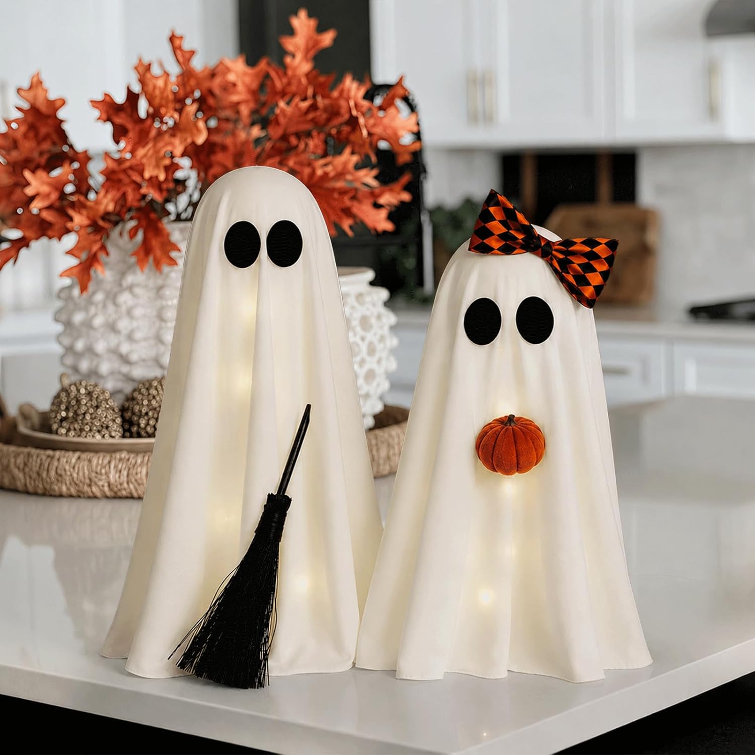 Detalle de Zesua ZS122 Lighted Halloween Ghost Decor, 2-Pack with Warm White LEDs