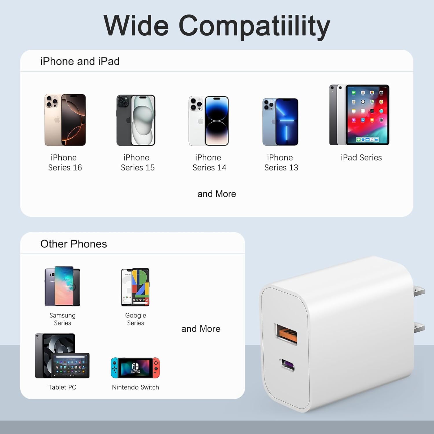 Detalle de 4 Pack USB C Charger Block with 20W USB-C/ USB-A Ports — Fast Wall Chargers for iPhone, Samsung and Android