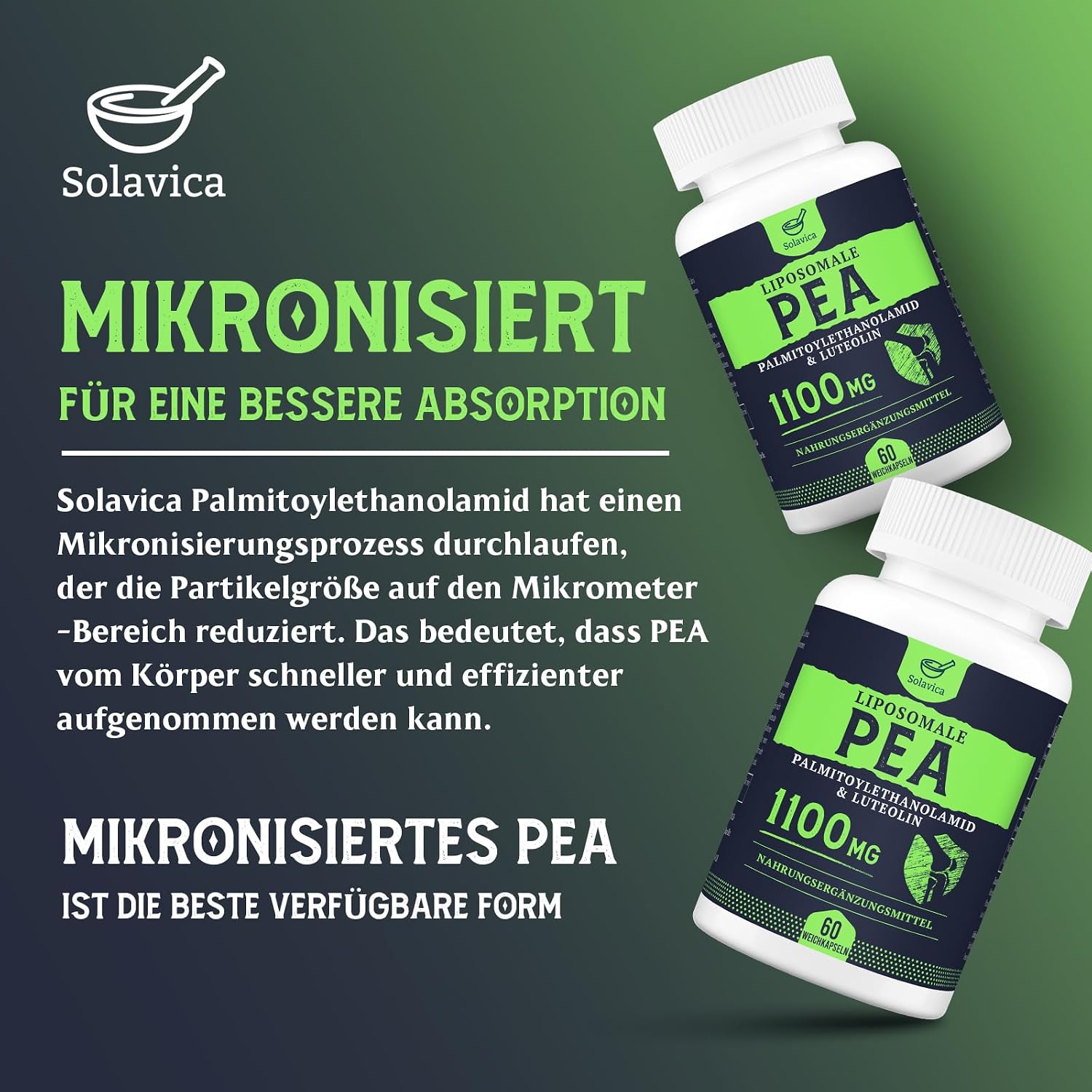 Detalle de Liposomales PEA 1100mg – Mikronisiertes Palmitoylethanolamid mit Luteolin | 60 Softgel-Kapseln
