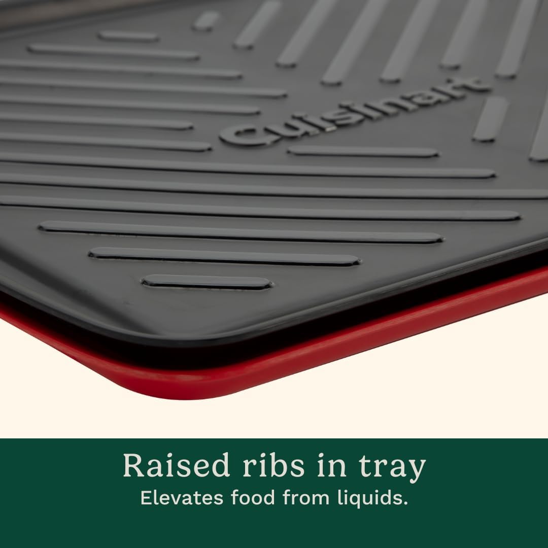 Detalle de Cuisinart Grilling Prep & Serve Trays (17 x 10.5 in) — Red & Black, Dishwasher-Safe, Nesting BBQ Trays