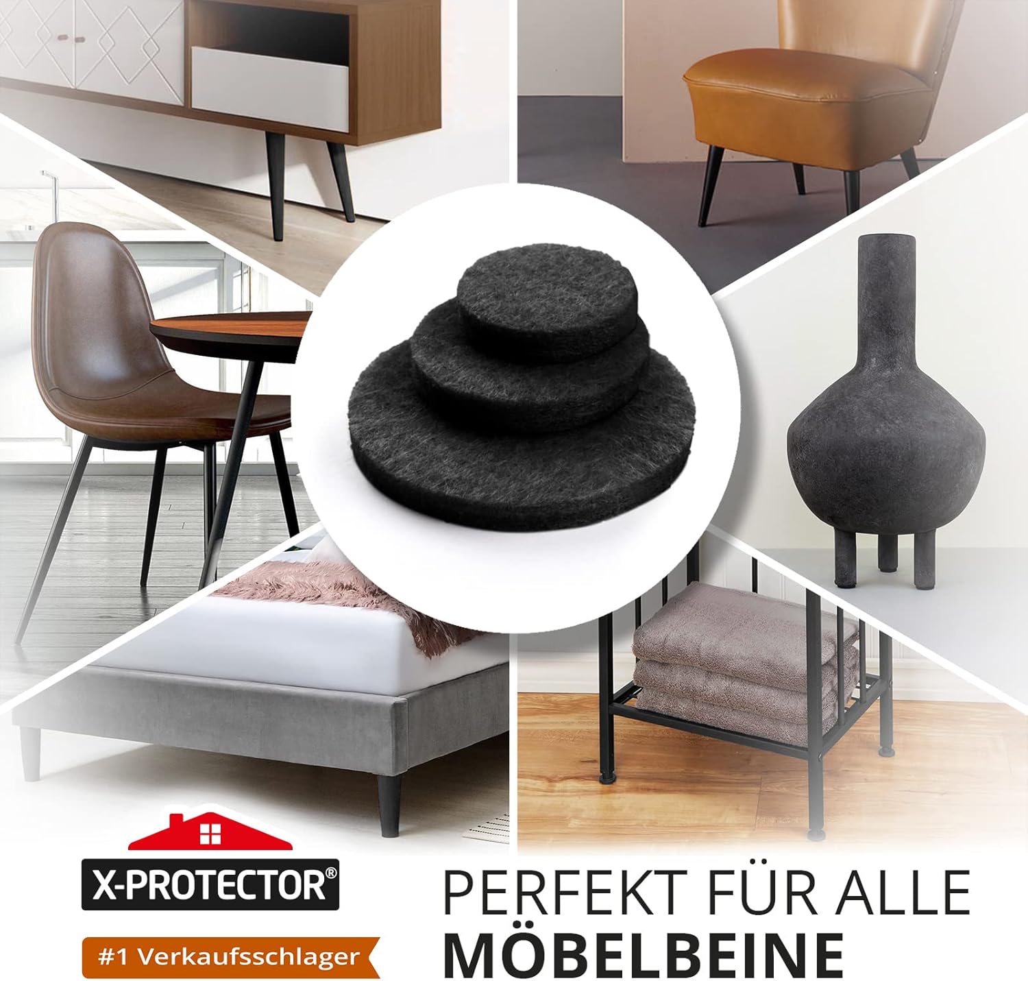 Detalle 2 de X-Protector Filzgleiter selbstklebend in Schwarz – 235 Stück Großpackung für Möbelgleiter