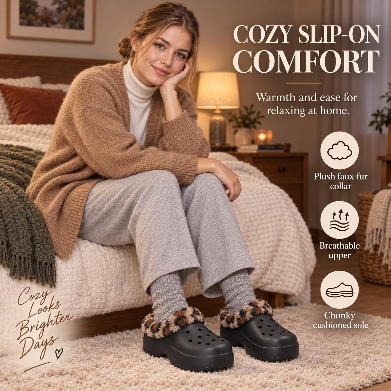 Detalle 2 de JOMIX winterpantoffels voor dames, gesloten klomp met imitatiebont en EVA-zool