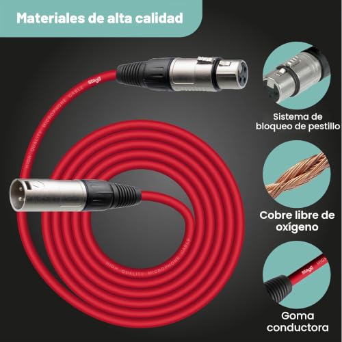 Detalle de Stagg SMC10 CRD Cable de micrófono XLR macho a hembra 10 m, rojo