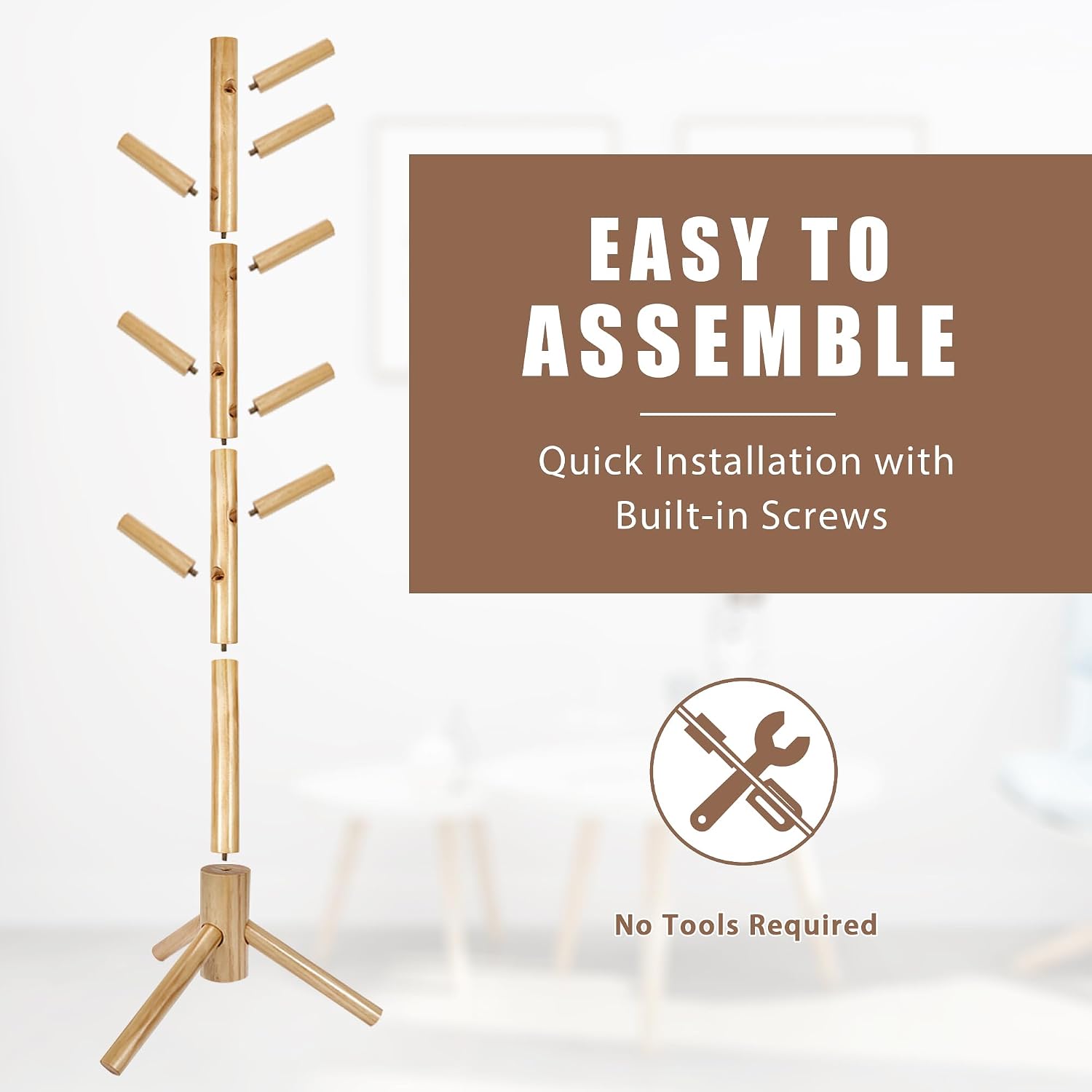 Detalle 2 de Haddockway Wooden Coat Rack with 8 Hooks ⚙