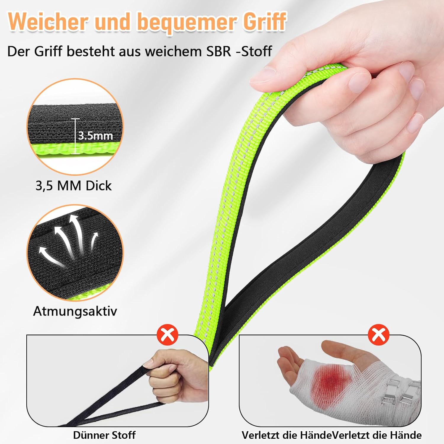 Thumbnail 3 de X XBEN robuste & leichte Schleppleine mit Handschlaufe, 30 m – reflektierend, mit Metallhaken