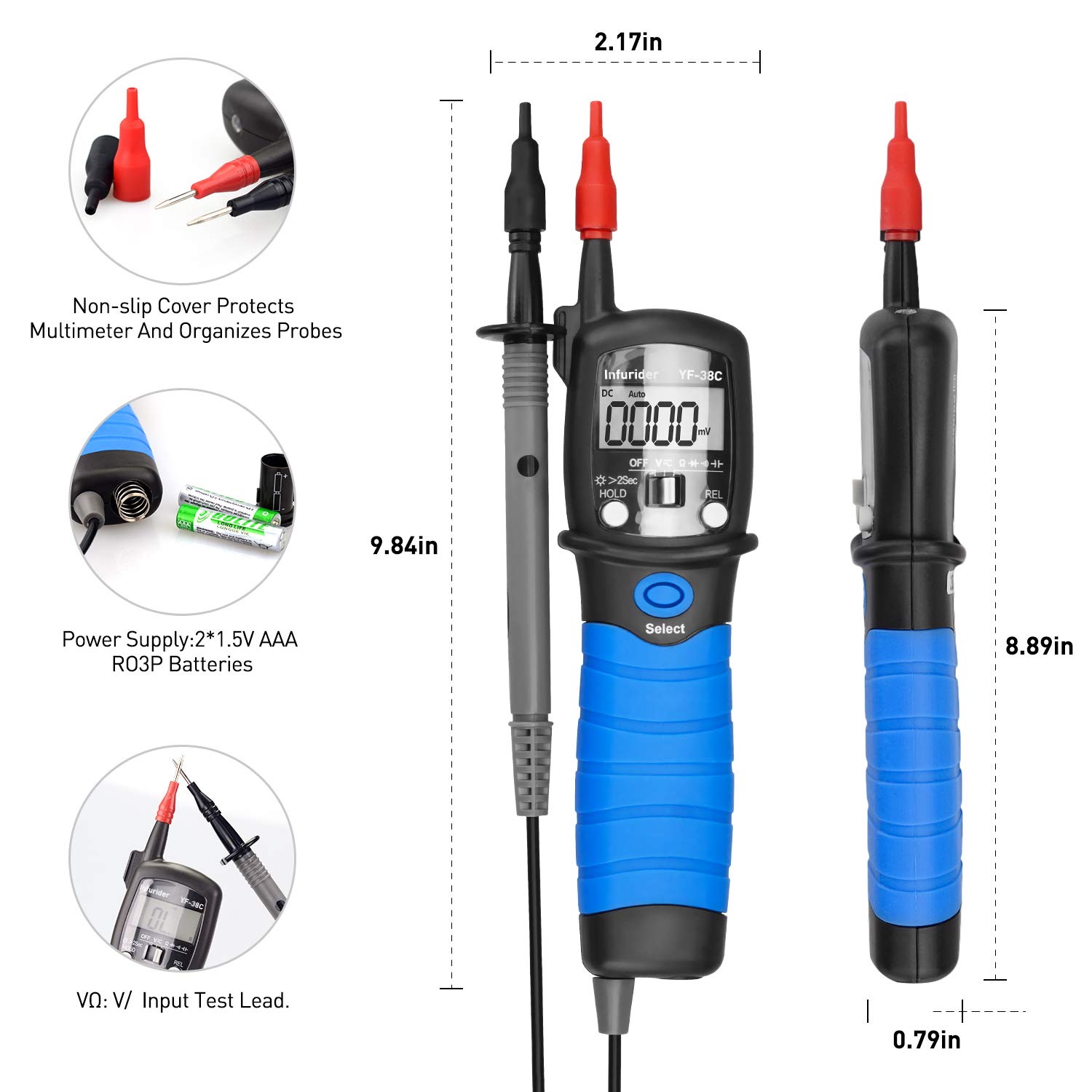 Detalle de Digital Pen Multimeter YF-38C (YF-38C High Precision) AC/DC Voltage Tester, Resistance & Continuity
