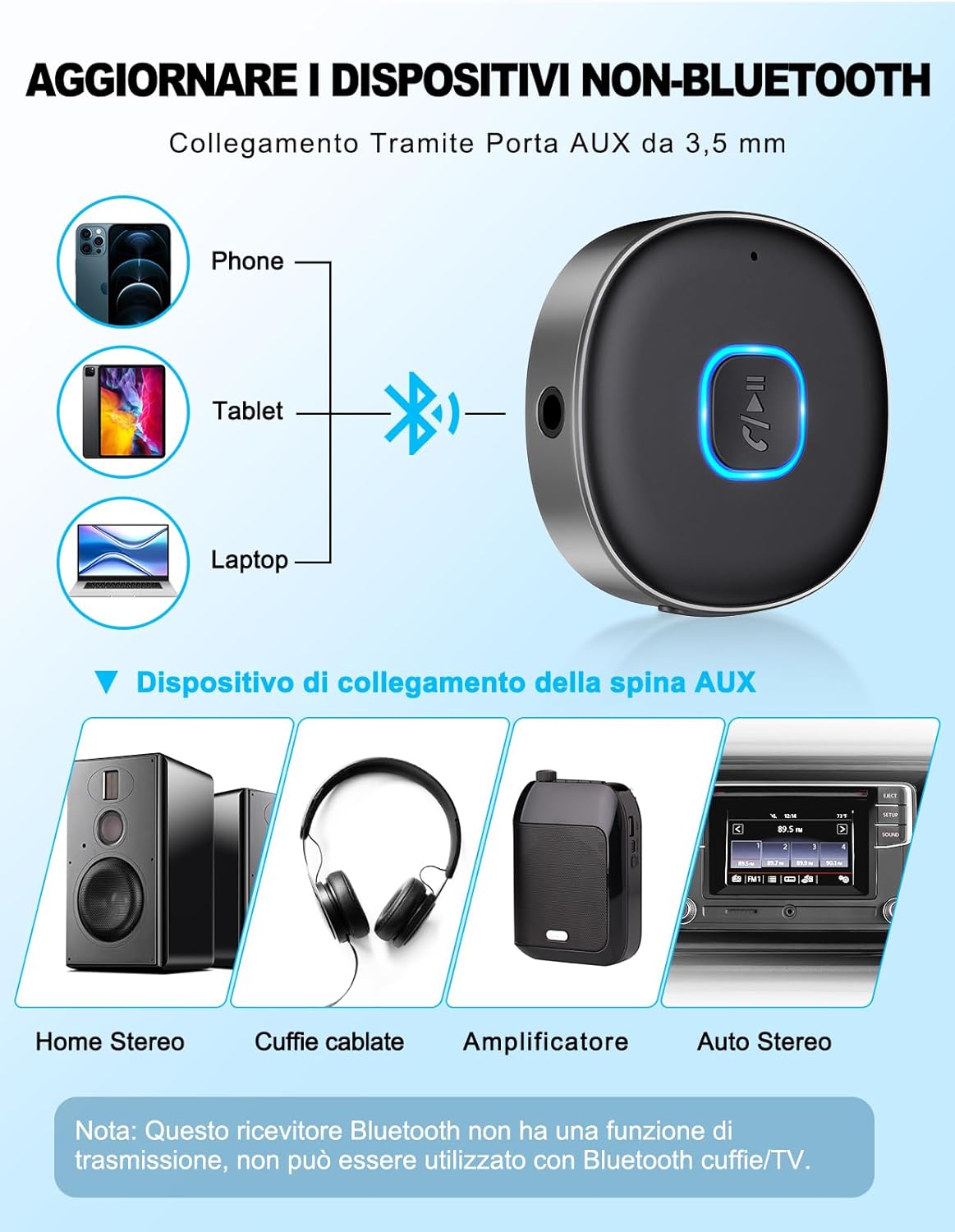 Thumbnail 2 de Mohard Ricevitore Bluetooth 5.3 per jack 3,5 mm, 16 ore di riproduzione