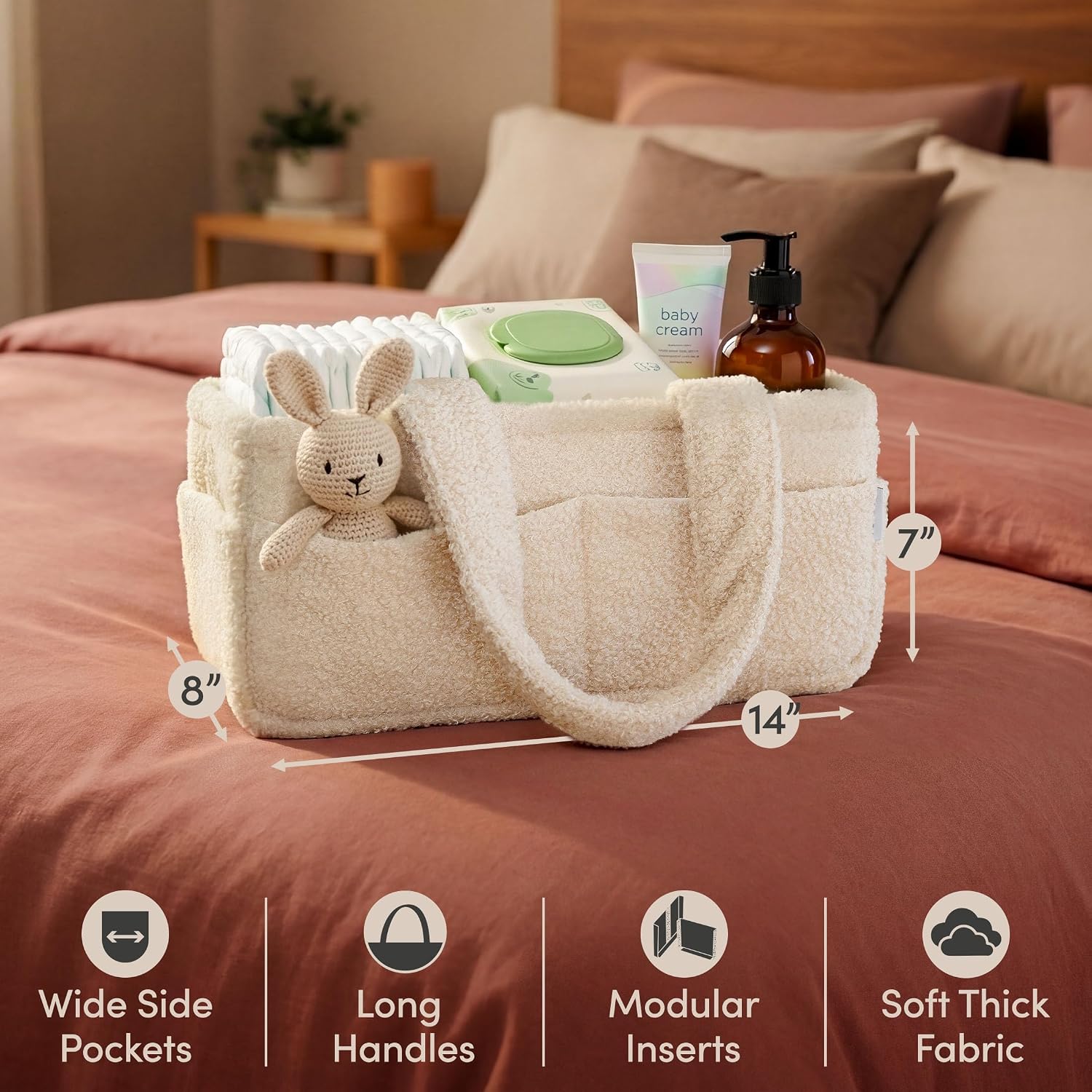 Thumbnail 3 de PUTSKA Fleece Nappy Caddy Organiser – Soft Teddy Fabric Baby Caddy with Handles, Cream