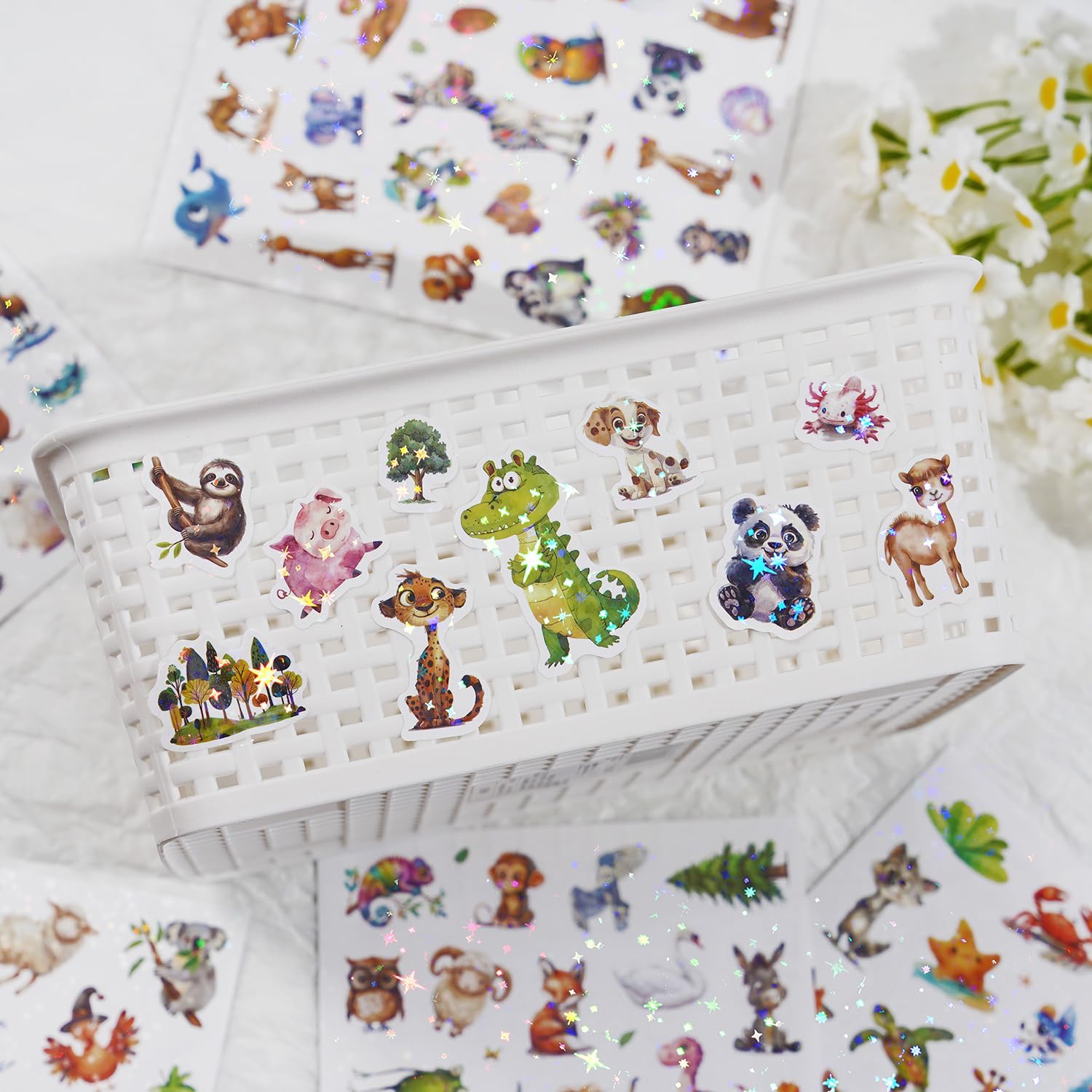 Detalle 1 de 8 autocollants animaux pailletés holographiques pour enfants