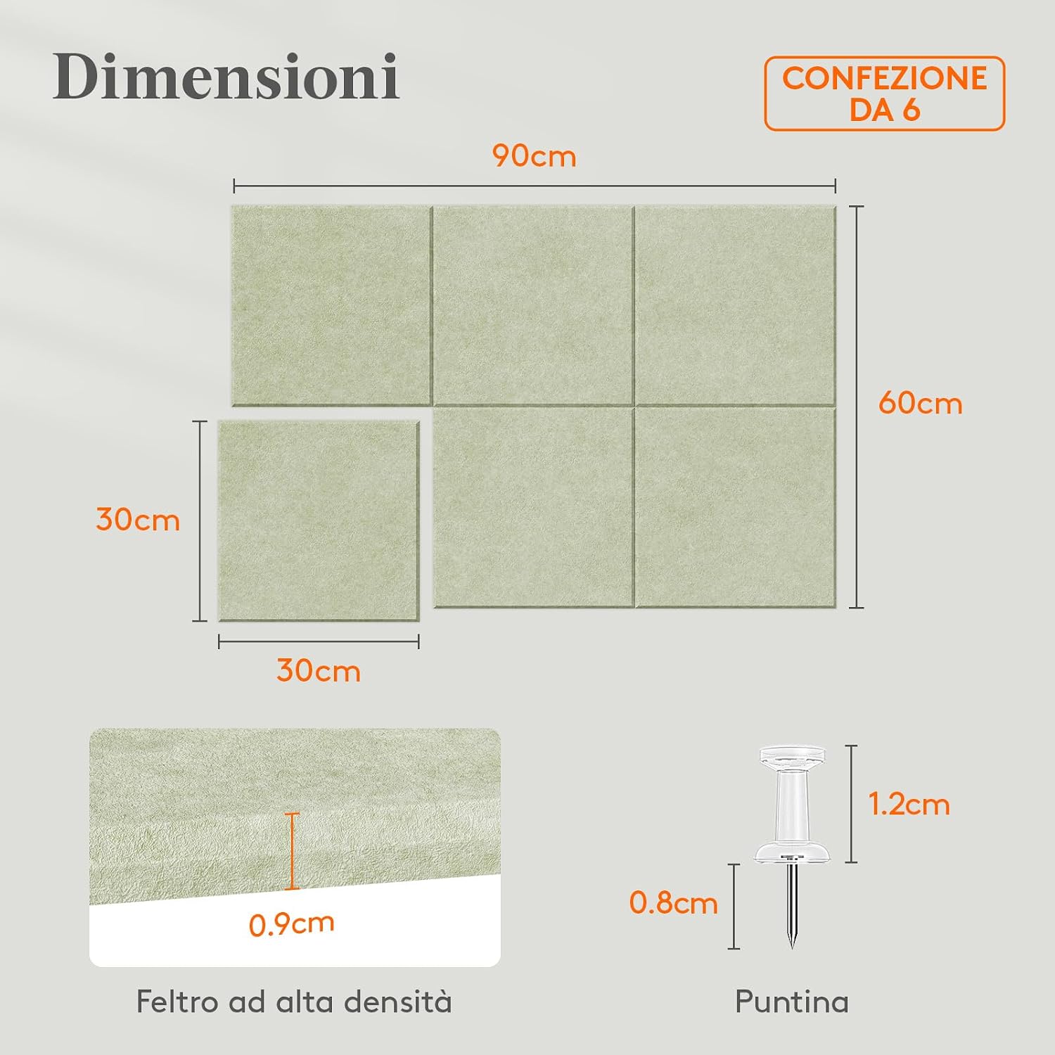 Detalle 2 de Lifewit Bacheca in feltro adesiva - Set da 6 pannelli 90x60 cm (Verde Salvia) con puntine incluse