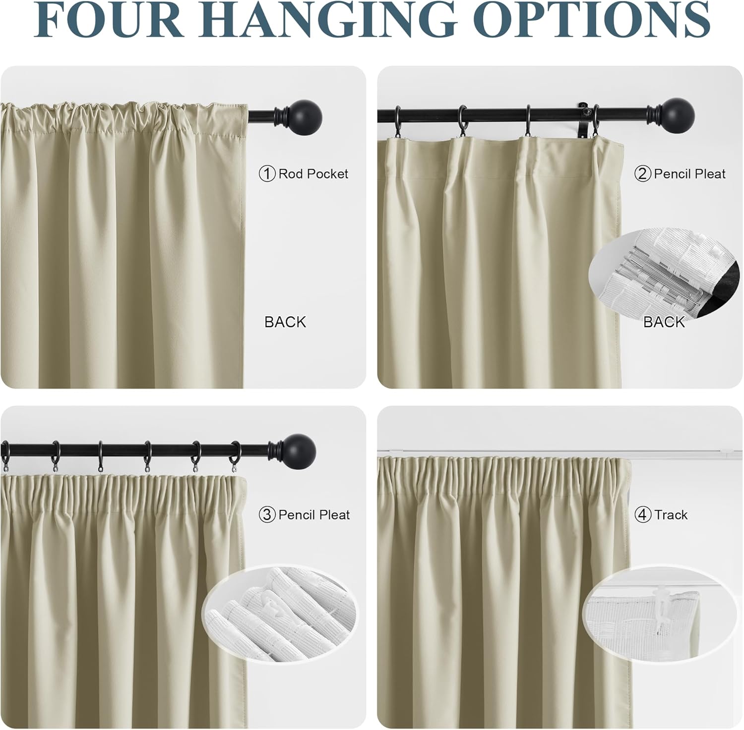 Thumbnail 1 de PONY DANCE 100% Blackout Curtains – Light Beige, 46 x 72 Inch, 2 Panels