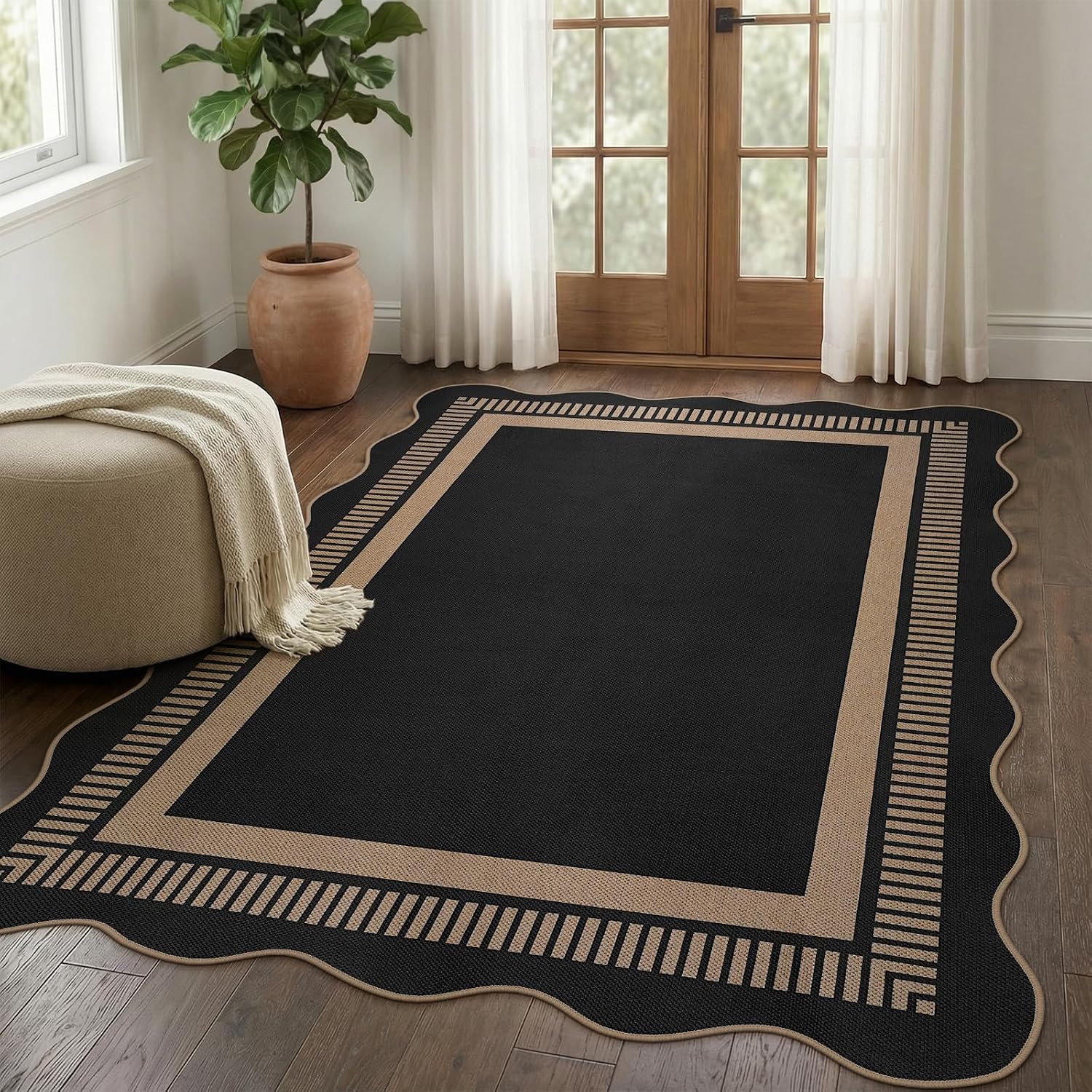 Detalle de Dadasgk LDYUS-A022-Black-5x7 5' x 7' Washable Indoor-Outdoor Area Rug