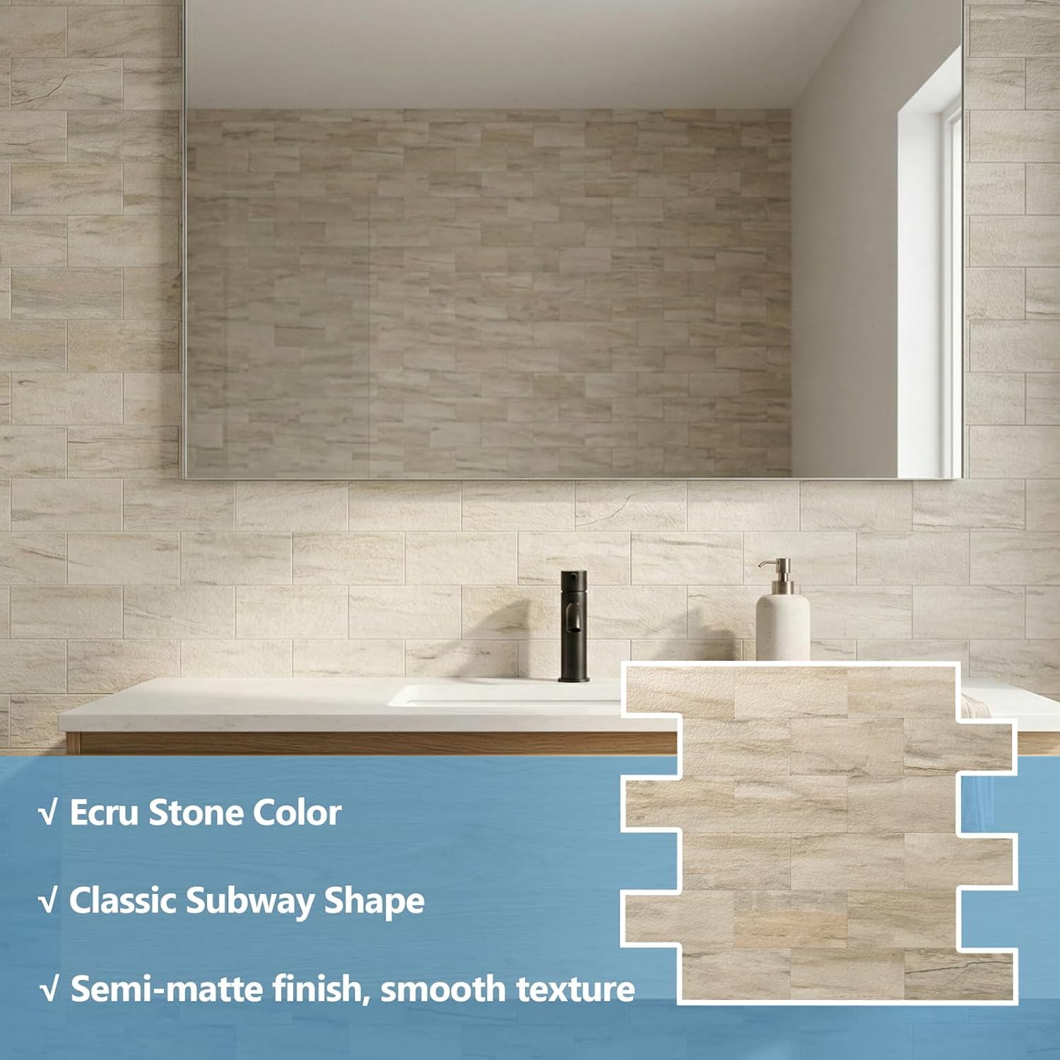 Detalle 2 de OYASIMI GZMA025-20-CA Peel-and-Stick Subway Tile Backsplash, Slate Beige PVC