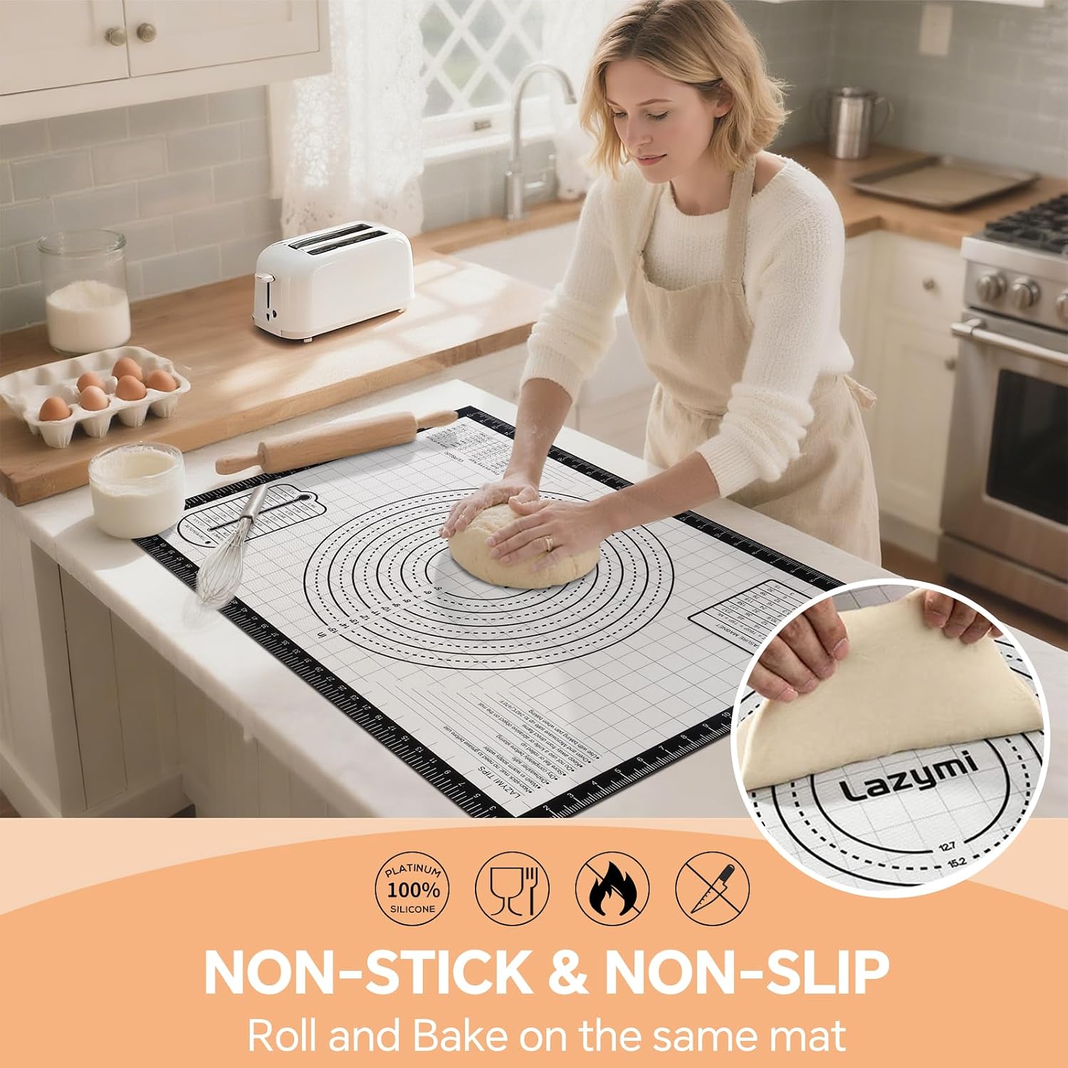 Detalle 2 de Backmatte aus Silikon (BPA-frei) 71 x 51 cm – rutschfest, ausrollbar mit Messung, schwarz