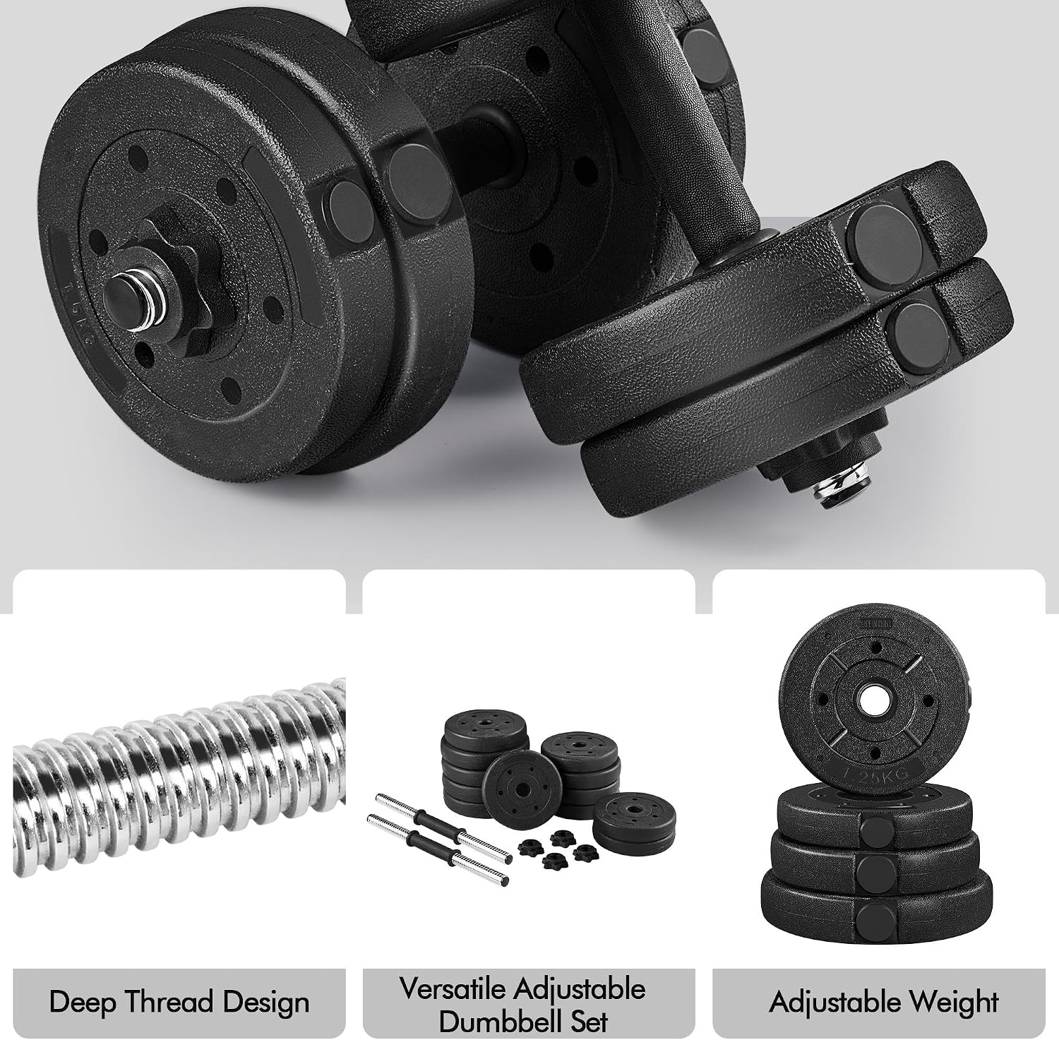 Detalle de Yaheetech set di 2 manubri regolabili con piastre (15 kg) e diversi pesi, nero