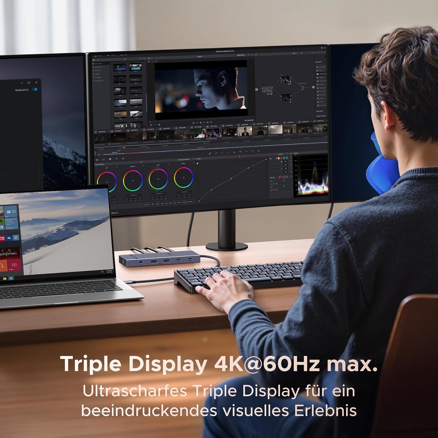 Detalle de UGREEN Triple Display Dock mit 2× HDMI 4K@60 Hz, DisplayPort 4K@120 Hz, USB-C 10 Gbps, LAN & 100W PD