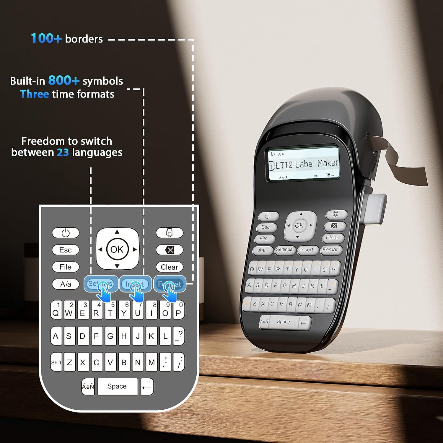 Detalle de Phomemo LT12 Bluetooth : étiqueteuse portable QWERTZ pour bureau et maison (gris)