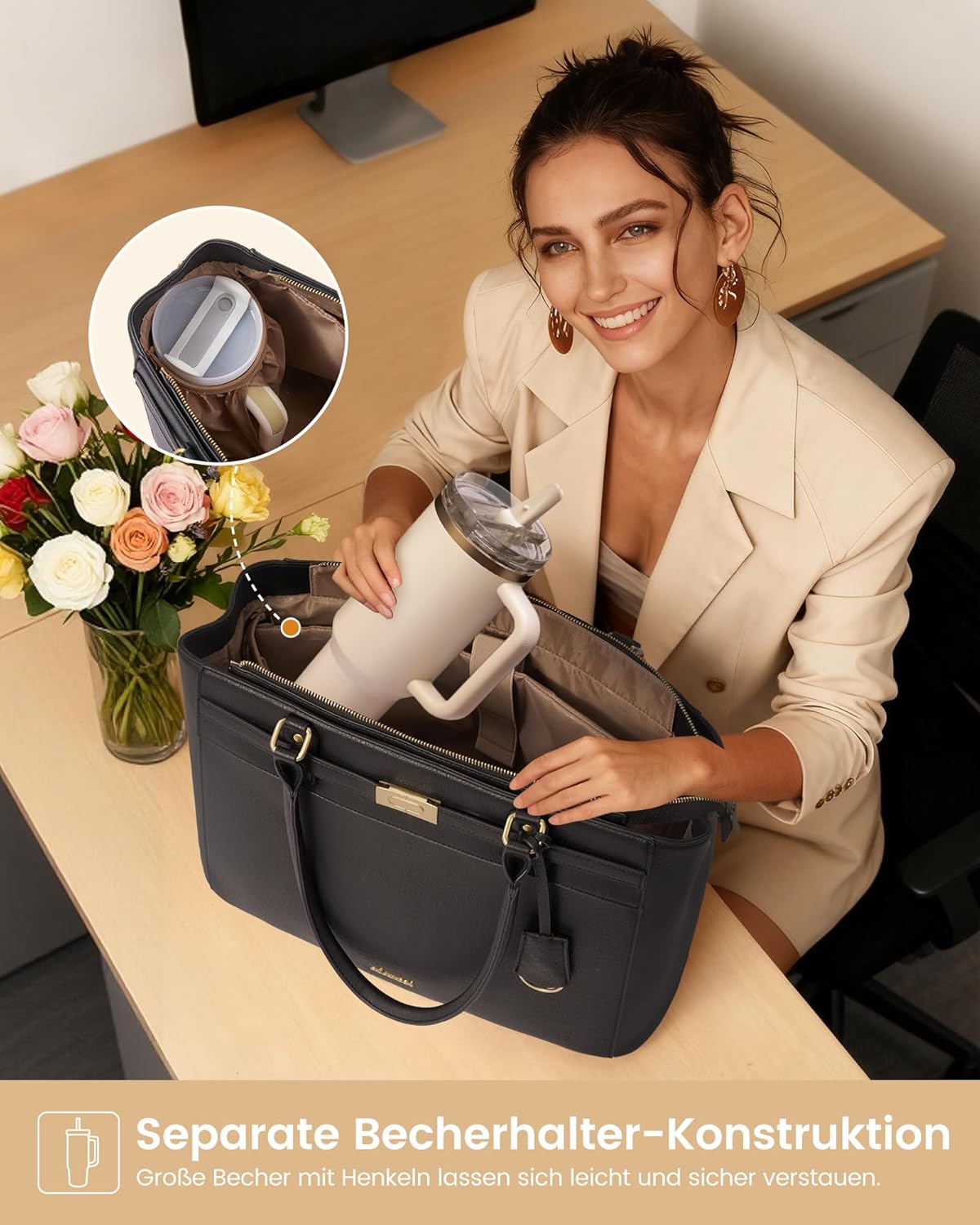 Thumbnail 2 de LOVEVOOK Damen Handtasche groß (bis 15,6 Zoll) – Business-Shopper mit gepolstertem Laptopfach