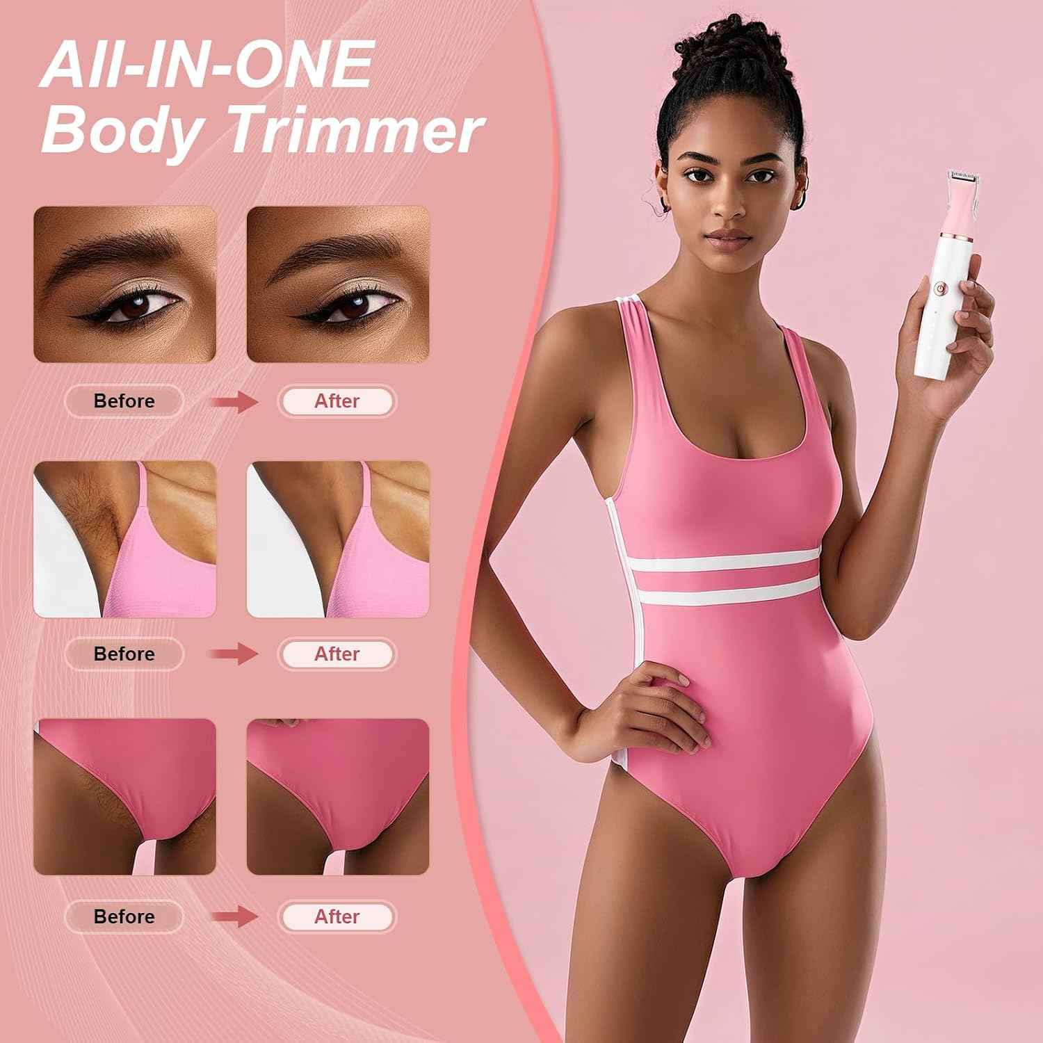 Detalle de TeethBliss 4-in-1 Bikini Trimmer Women: oplaadbaar scheerapparaat met vier koppen