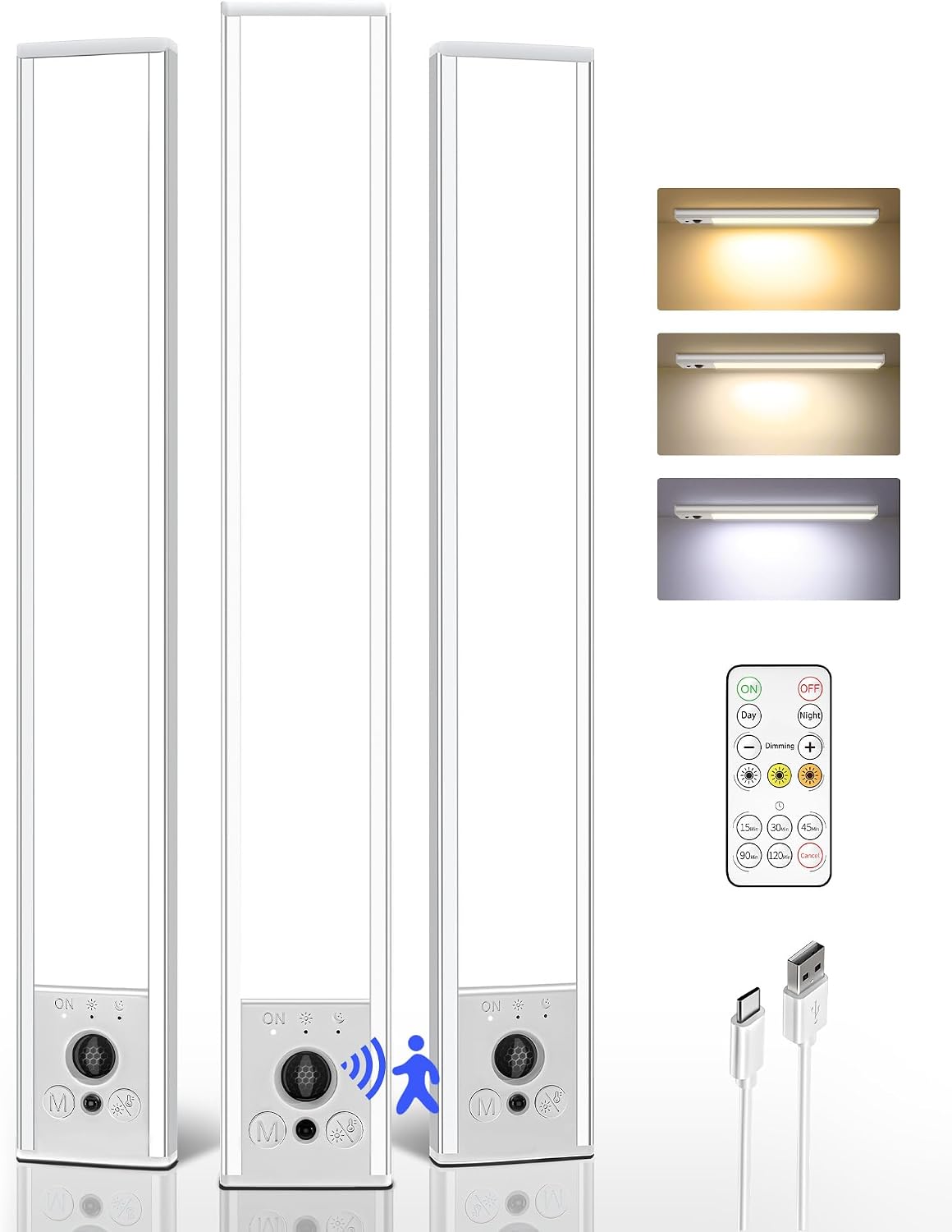 Detalle de EZVALO EZL2410A Under-Cabinet Lights, 3-Pack, 12-Inch, Motion Sensor