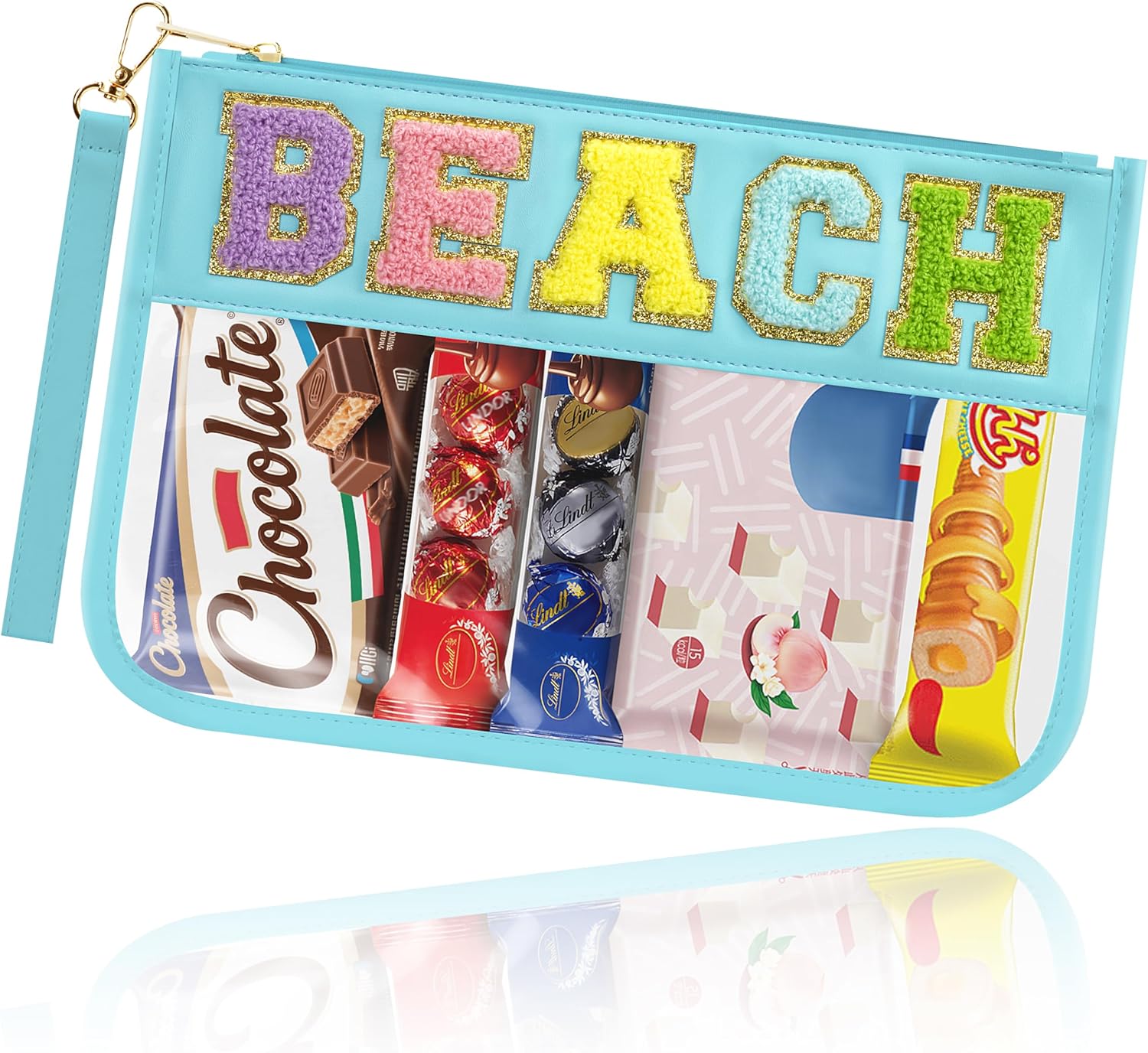 Thumbnail 6 de Buycard Snack Bag for Travel with Chenille Letter Patch – Preppy, Waterproof Tote for Women & Girls (Rose Red)