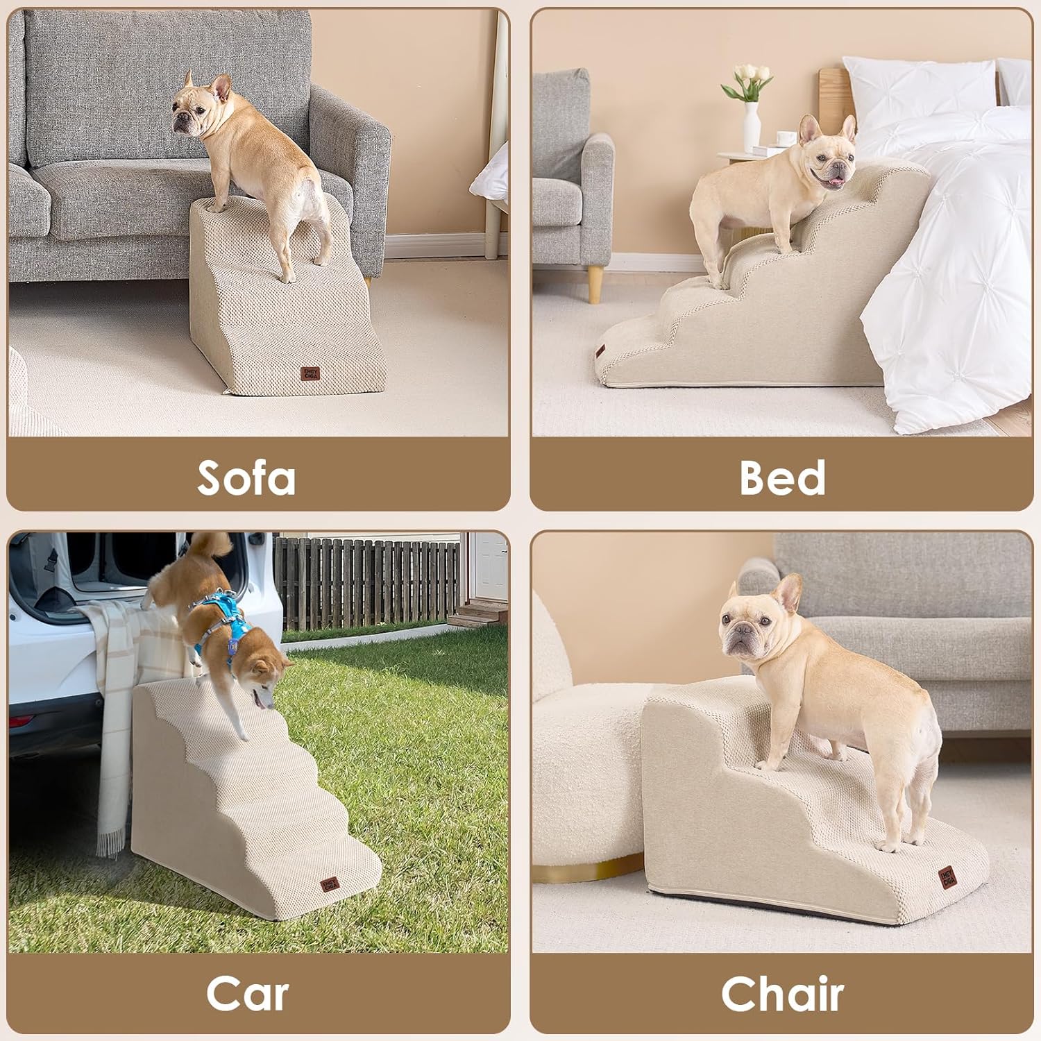 Thumbnail 6 de EHEYCIGA Curved 3-Step Dog Stairs for Bed and Sofa with Washable Cover