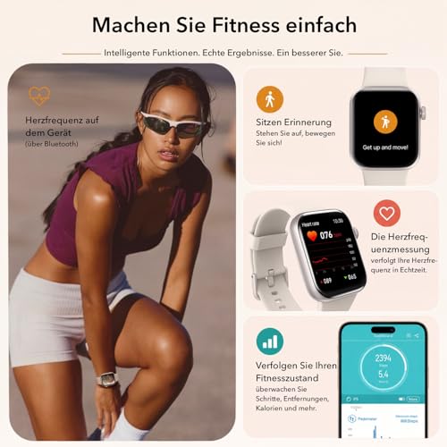 Detalle de AOYBWK Smartwatch Damen/Herren – 1,85" HD Touch Fitnessuhr mit Telefonfunktion, 140+ Sportmodi, IP68 Wasserdicht