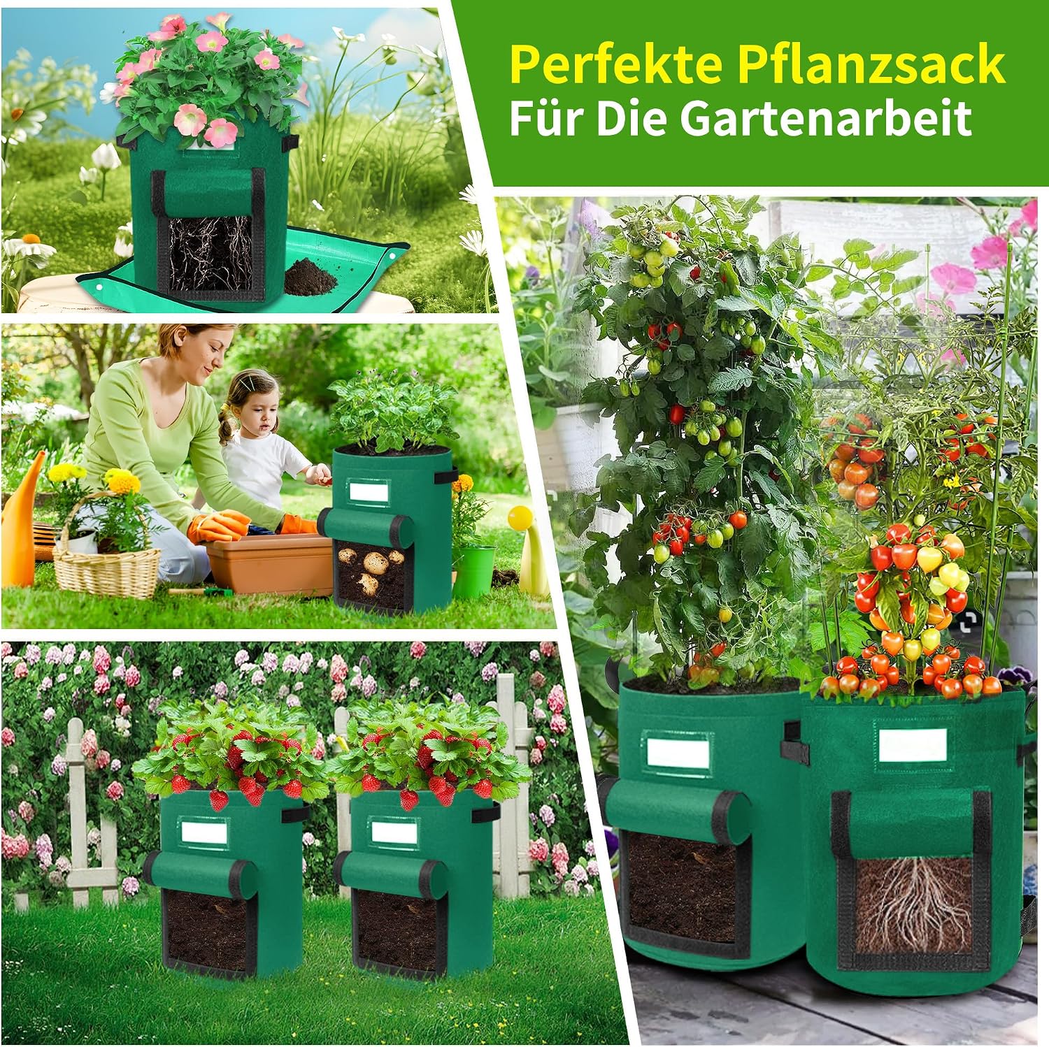 Thumbnail 6 de Airminti Kartoffel Pflanzsack 50L im 3er Set – Premium Vliesstoff mit Erntefenster, Pflanzmatte & verstärkten Griffen