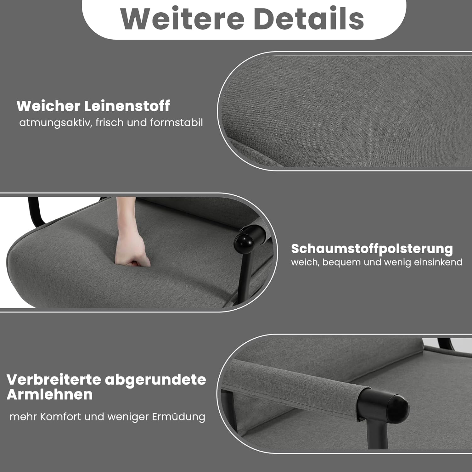 Detalle 2 de WOLTU Schlafsessel 3-in-1 mit Bettfunktion und verstellbarer Rückenlehne (Dunkelgrau)