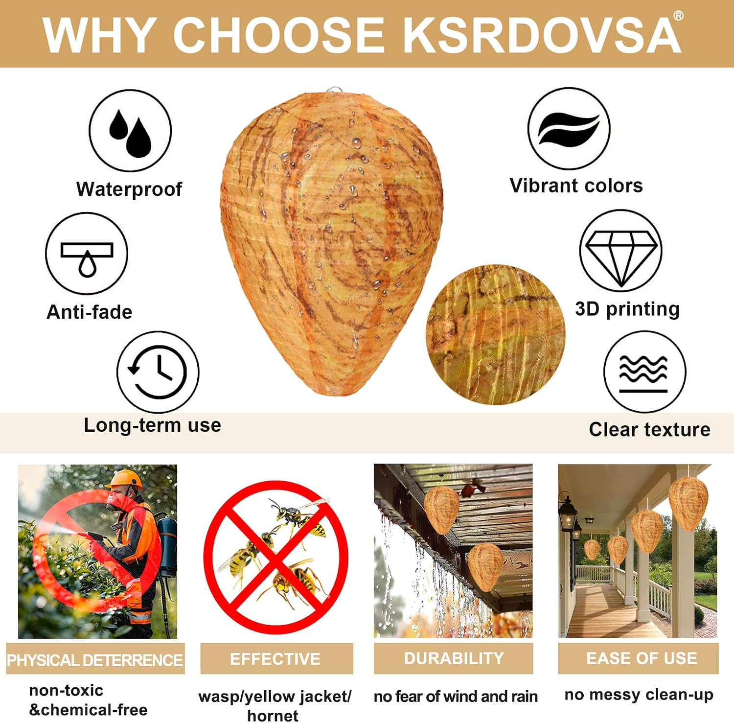 Detalle de KSRDOVSA 4-Pack Wasp Nest Decoys, Weather-Resistant Outdoor Hanging