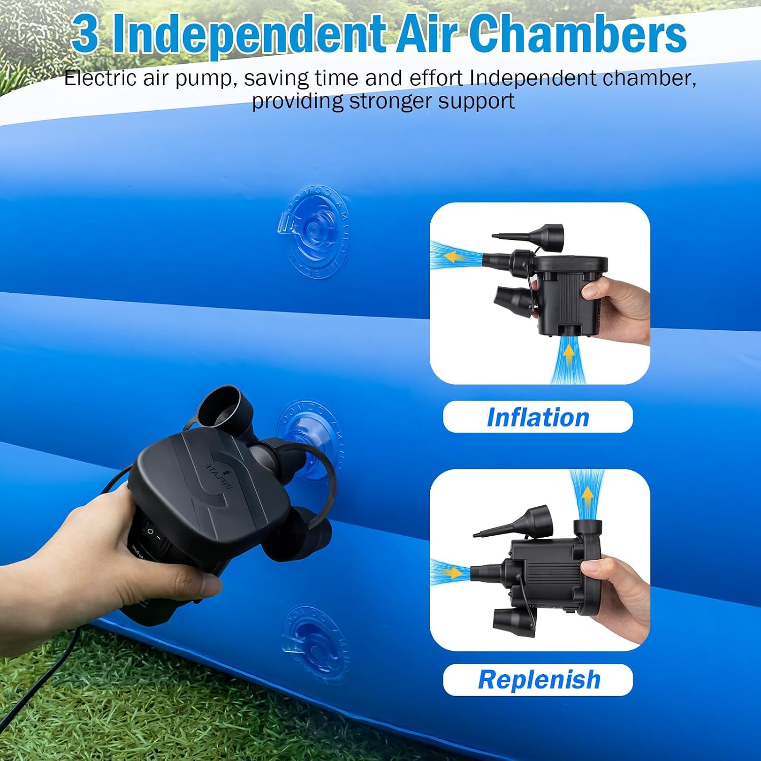 Detalle 2 de Extra Large Inflatable Pool for Adults (180" x 76" x 22"): Oversized Backyard Fun with 3-Chamber Safety & Pump