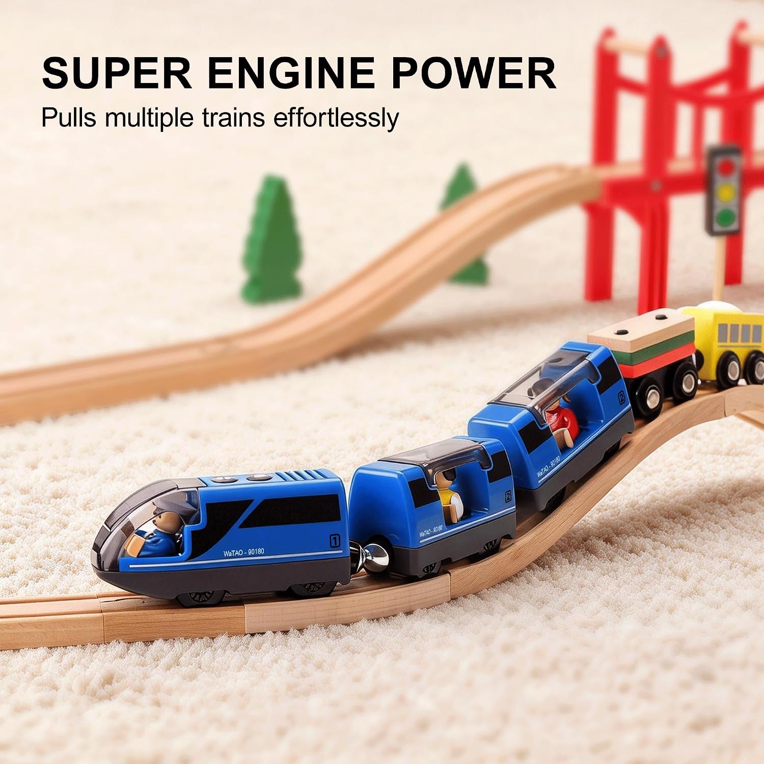 Detalle de TOPLIVING Battery Operated Intercity Train Set (Magnetic Connection) for Wooden Track Toys