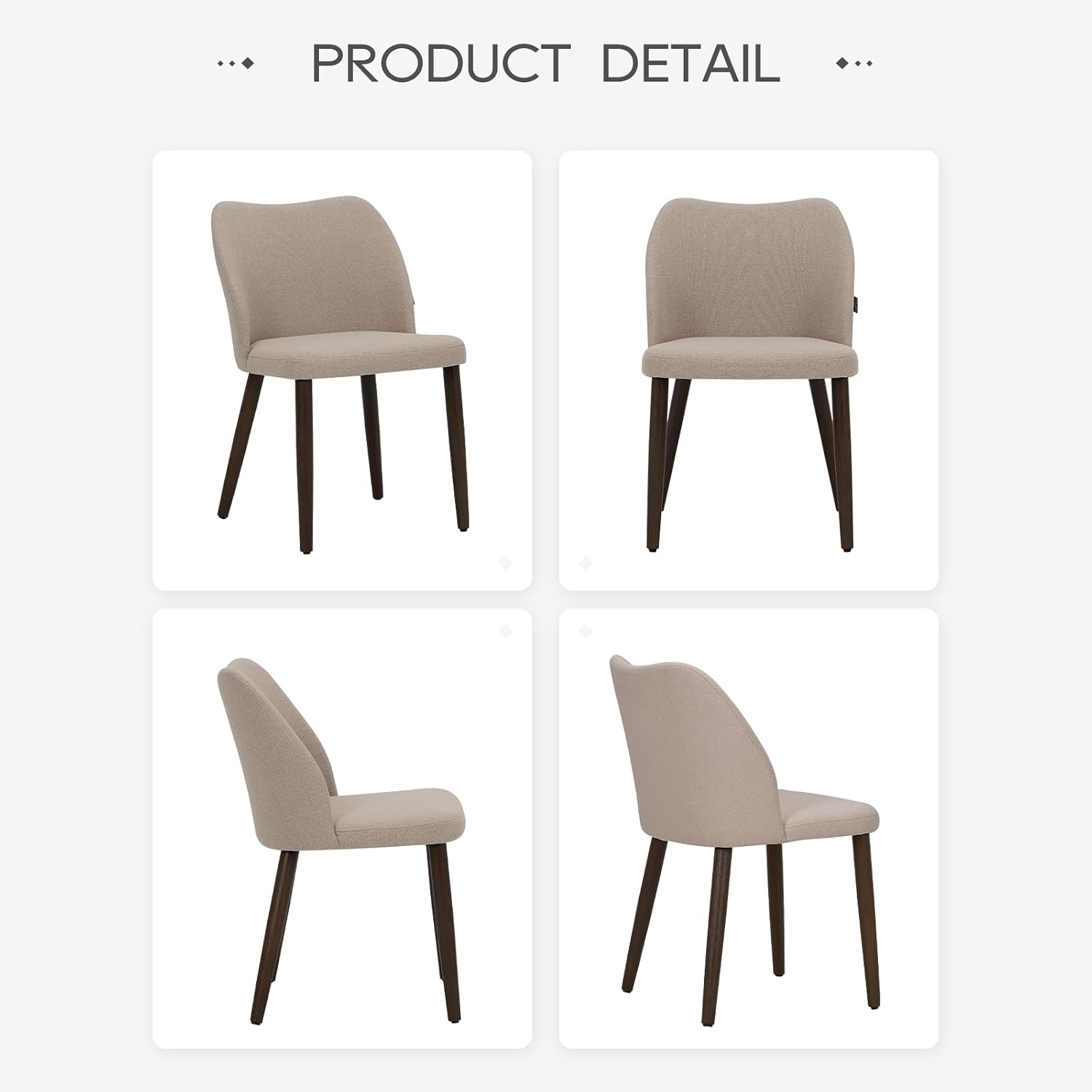 Thumbnail 6 de COLAMY 3008 Upholstered Dining Chairs, Set of 6, Camel Fabric, Rubberwood Legs