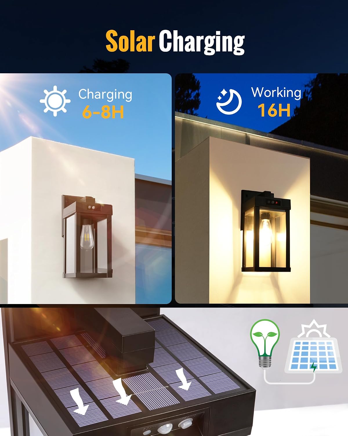 Detalle de FabStyl FSW4 Solar Motion-Sensor Wall Lanterns, 2-Pack, 3 Modes, IP65