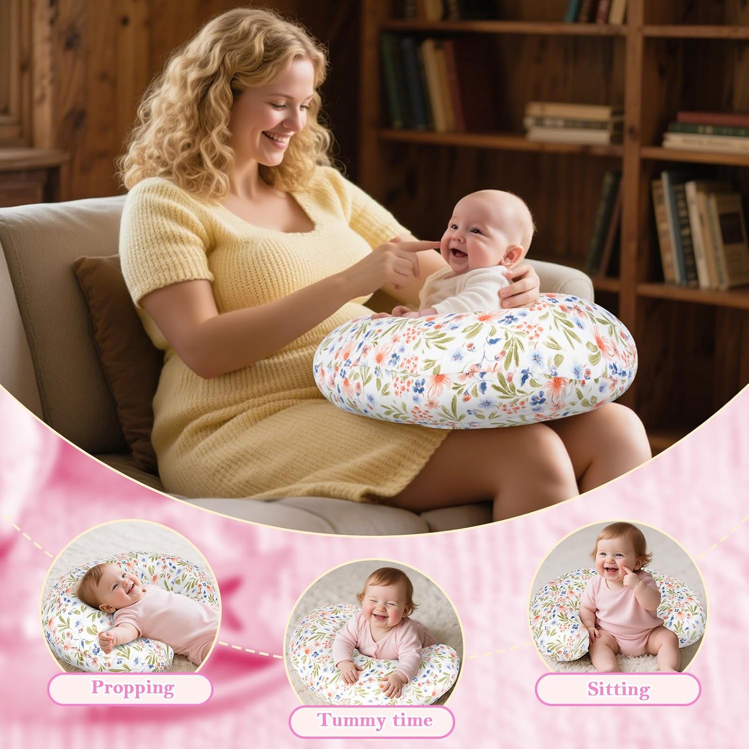 Detalle de LLCJYYCY Nursing Pillow for Breastfeeding with Breathable Fill and Removable Cotton Cover