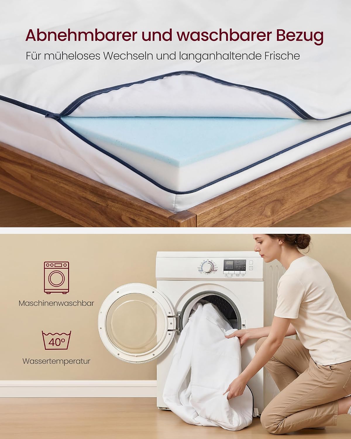 Thumbnail 5 de VASAGLE Matratze RMZ112W101 90 x 200 cm – Gel-Memory-Einzelmatratze, 7 Zonen, mittelfest (H3)