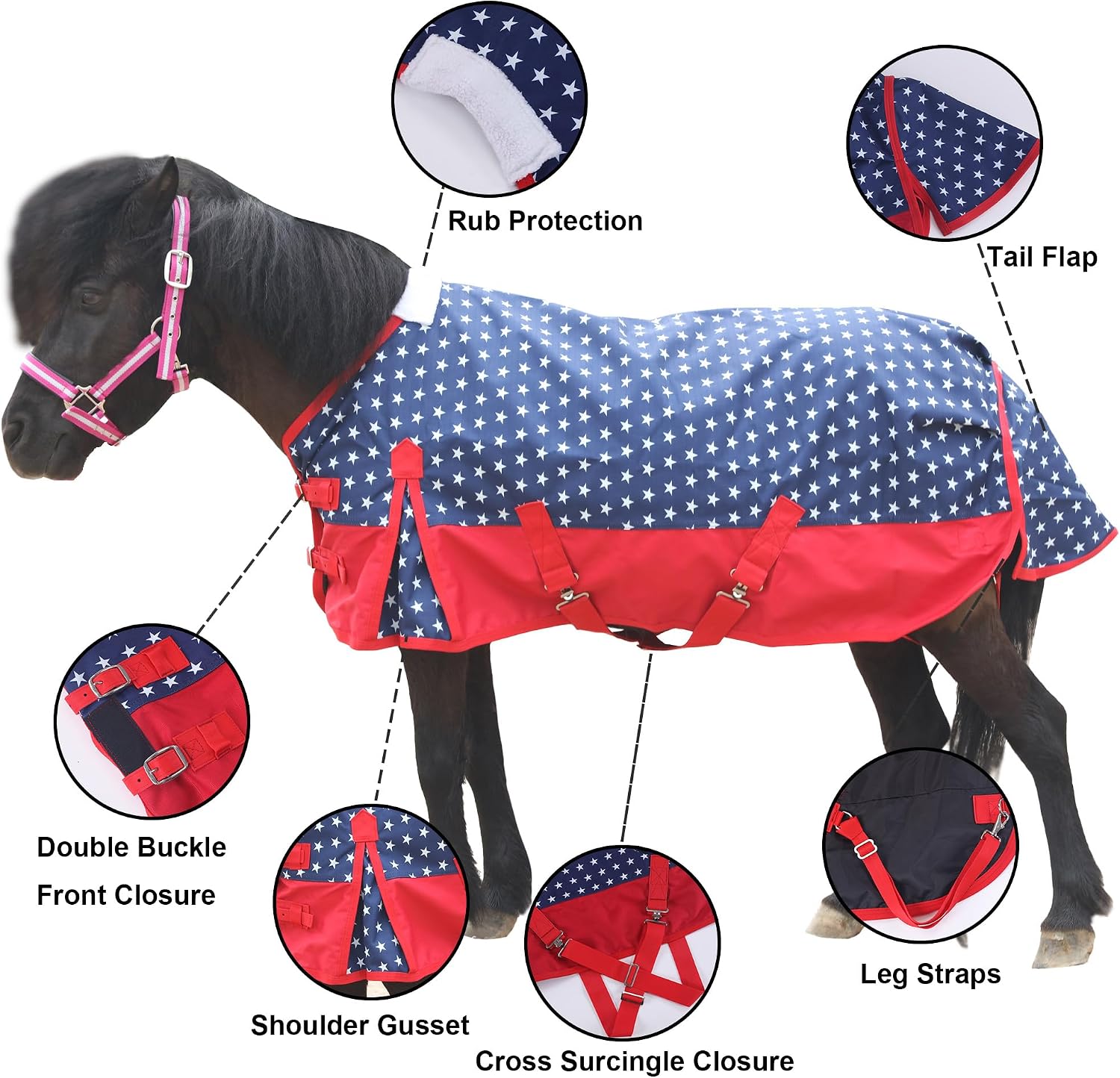 Thumbnail 1 de Leberna Pony Turnout Rug 1200D Waterproof Lightweight Rain Sheet (No Fill) – Star, 3'0