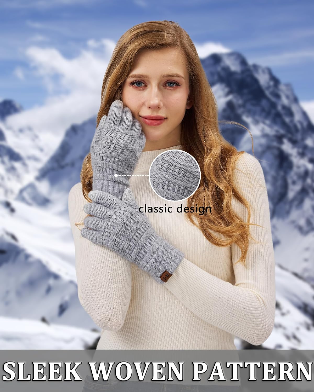 Detalle 1 de REACH STAR Women's Winter Gloves, 2 Pairs, Touchscreen Knit with Thermal Lining