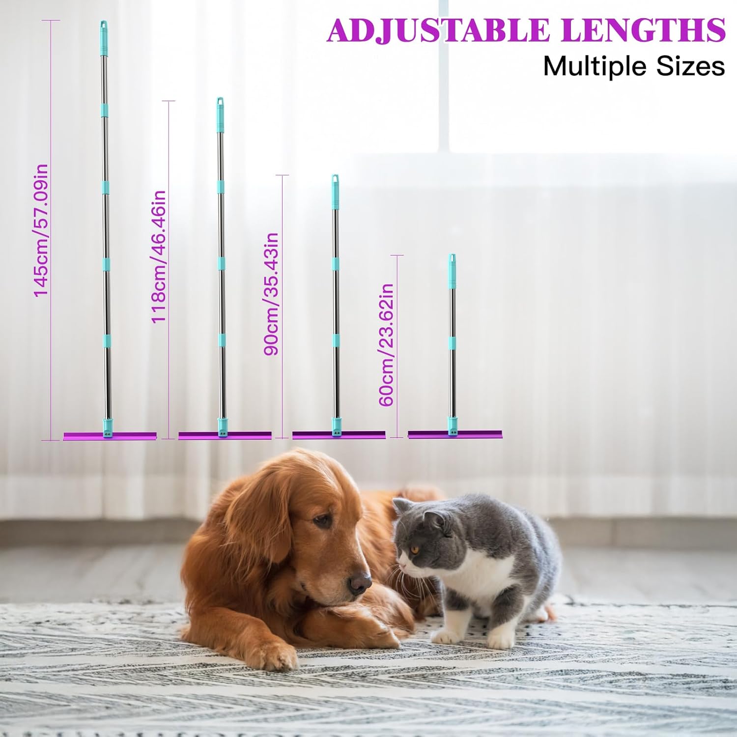 Detalle 2 de Double-Sided Carpet Rake with 57" Long Handle for Dog Hair Removal