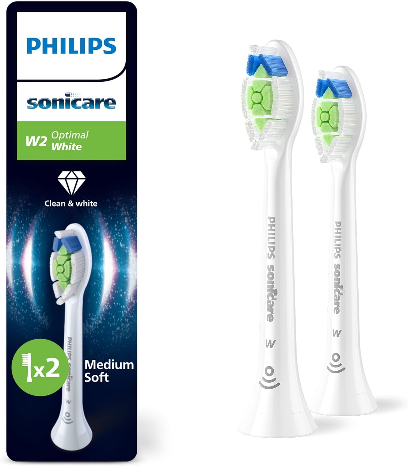 Detalle de Philips Sonicare W2 Optimal White HX6062/87 genuine replacement toothbrush heads (2 pack)