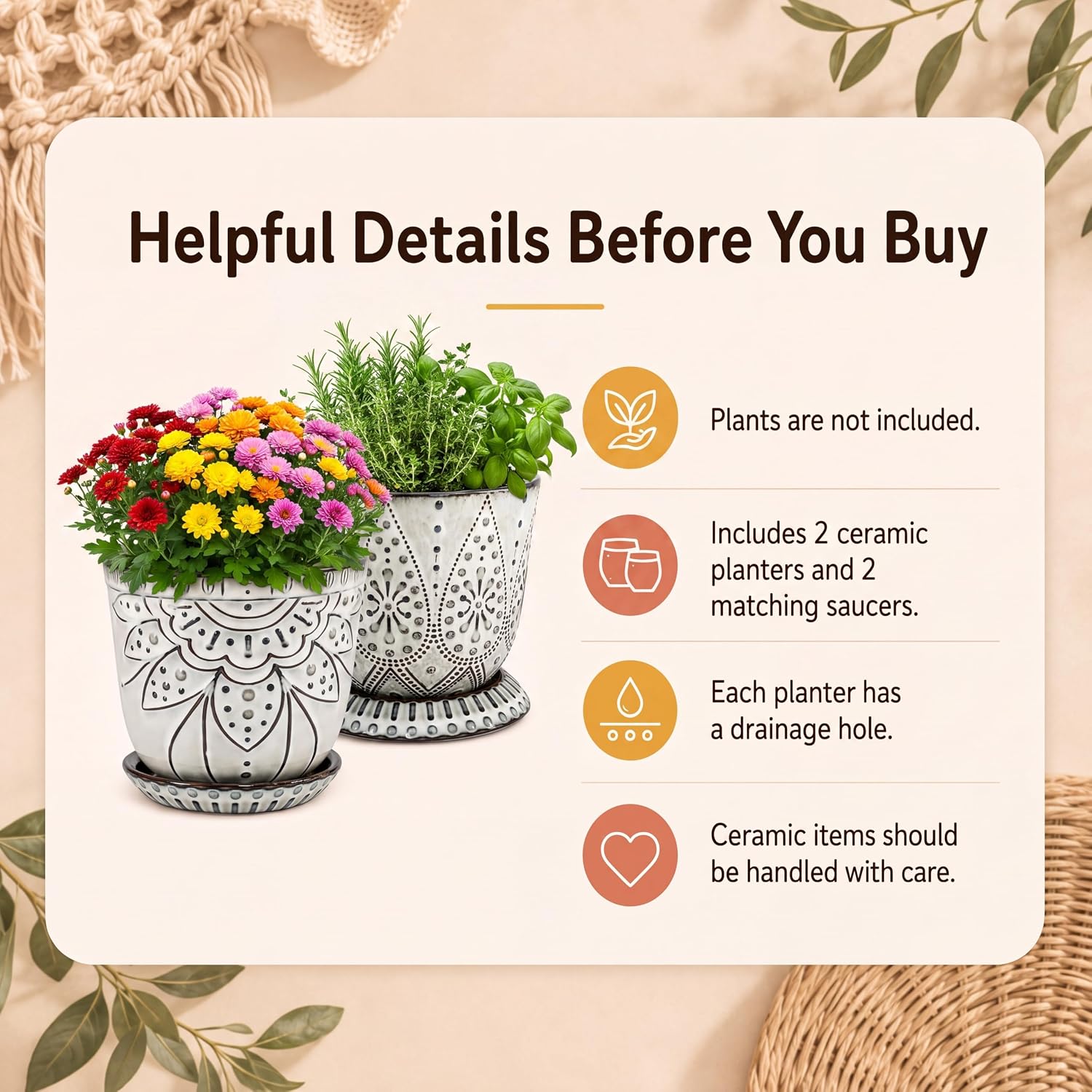 Thumbnail 6 de Gepege 6 Inch Beaded Ceramic Planter Set (2)