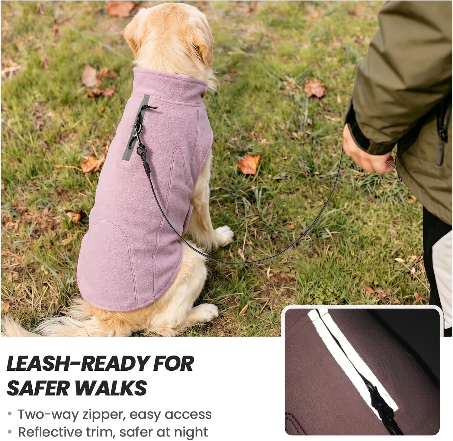 Detalle de VIVAGLORY dog fleece vest XL, Pink Dog Sweater with Leash Zipper