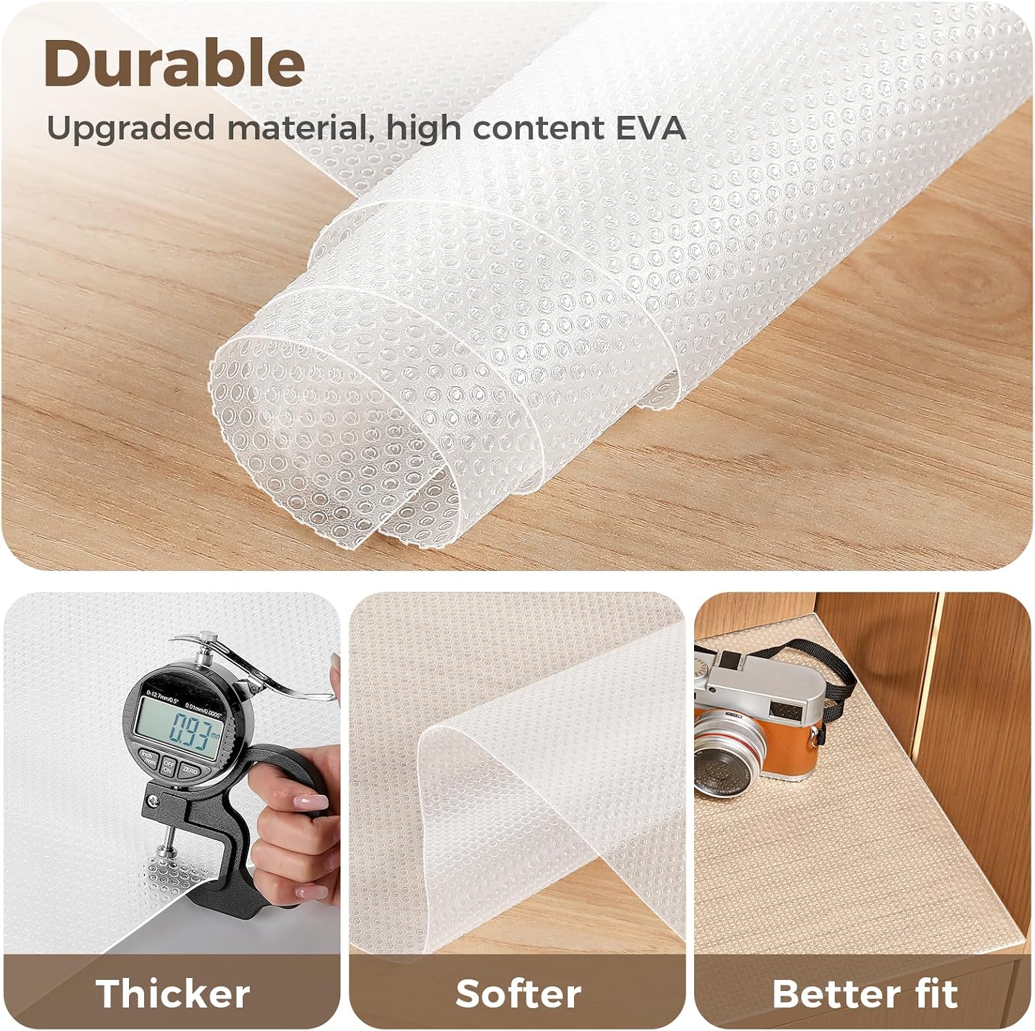 Detalle 2 de Coavas Clear EVA Shelf Liner, 24" x 10ft, Non-Adhesive and Waterproof