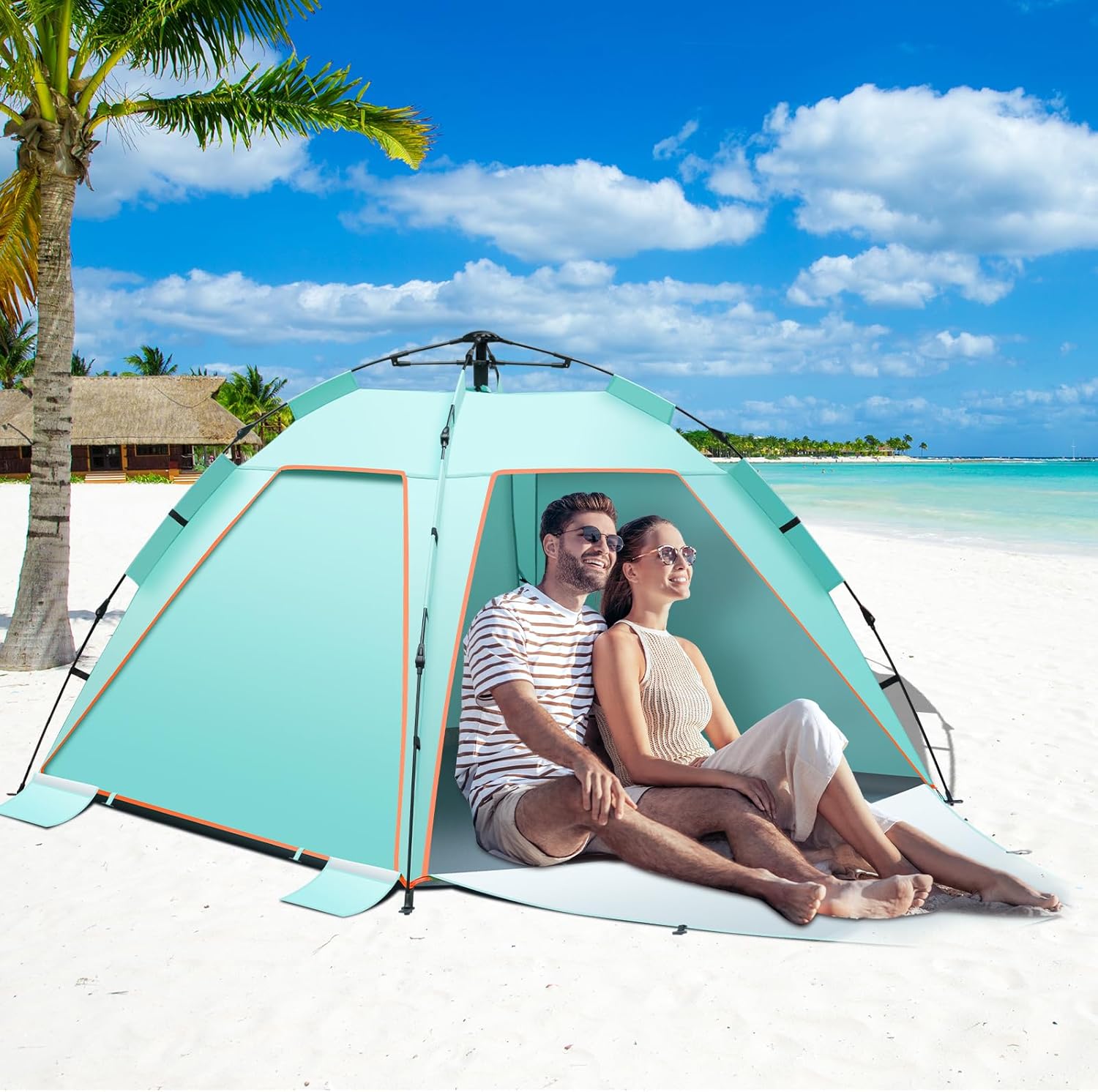 Thumbnail 5 de Amflip 3–4 Personen Instant Strandzelt Pop Up – Großes Strandmuschel mit 3 Türen, UPF50+, einfaches Setup