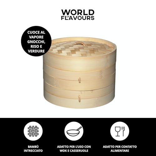 Detalle 2 de KitchenCraft World of Flavours Vaporiera in Bambù a 2 Piani, 20 cm – Beige